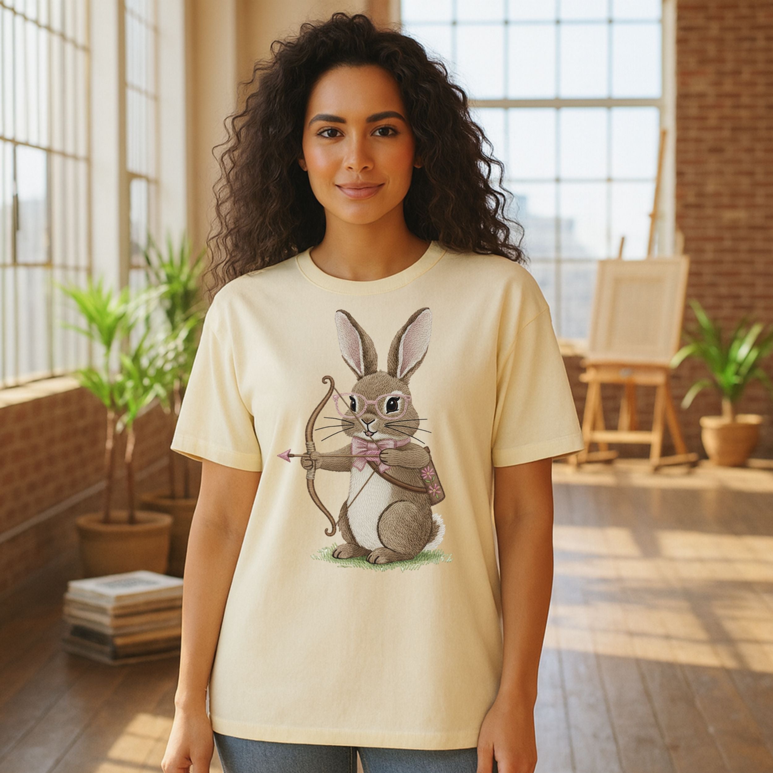 Archery Bunny in Glasses Unique Artwork T-shirt