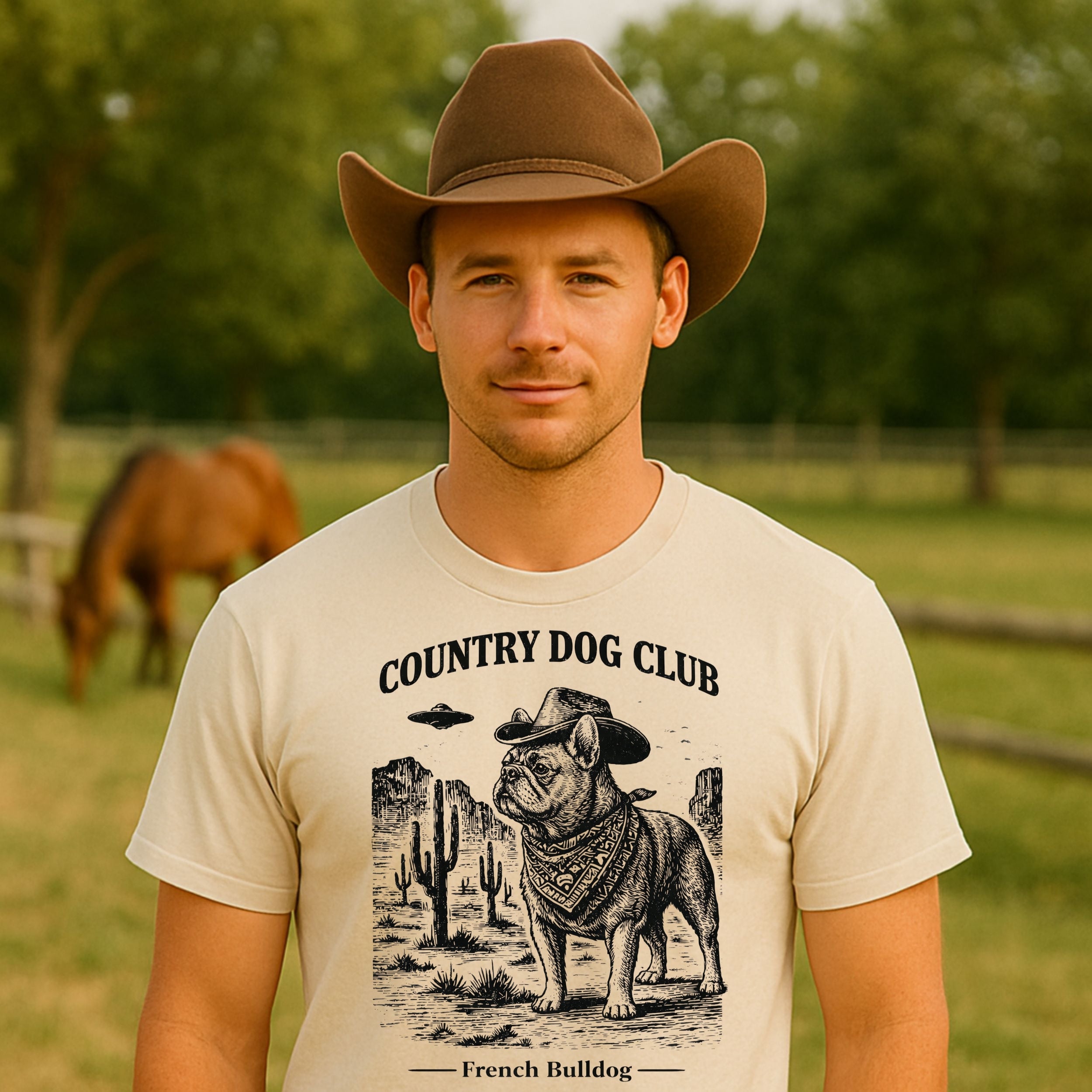 Country Dog Club French Bulldog Graphic Tee Shirt