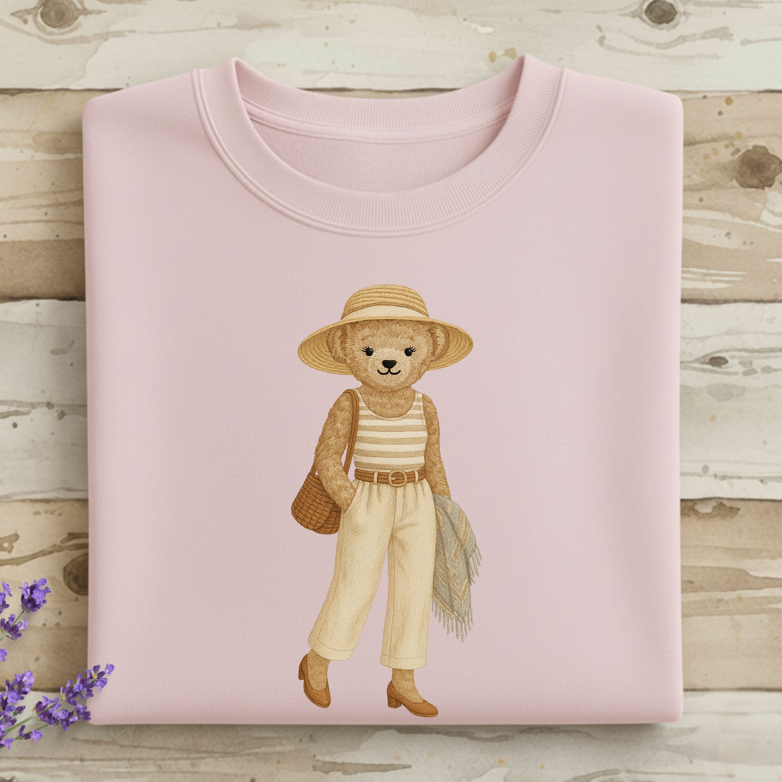 Cute Bear with Hat and Bag Fashion Printed Shirt