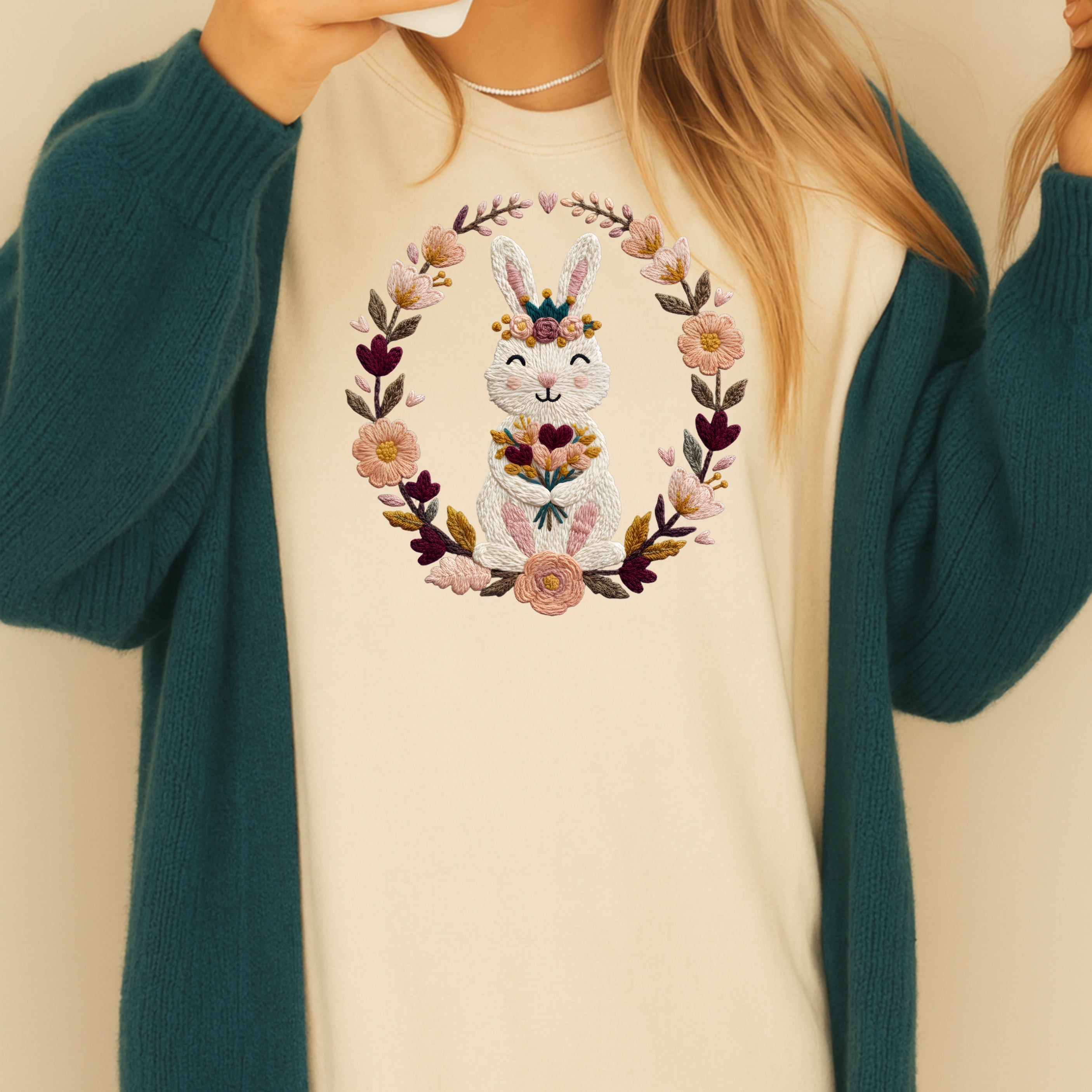 Adorable Bunny with Floral Wreath Shirt for All Ages