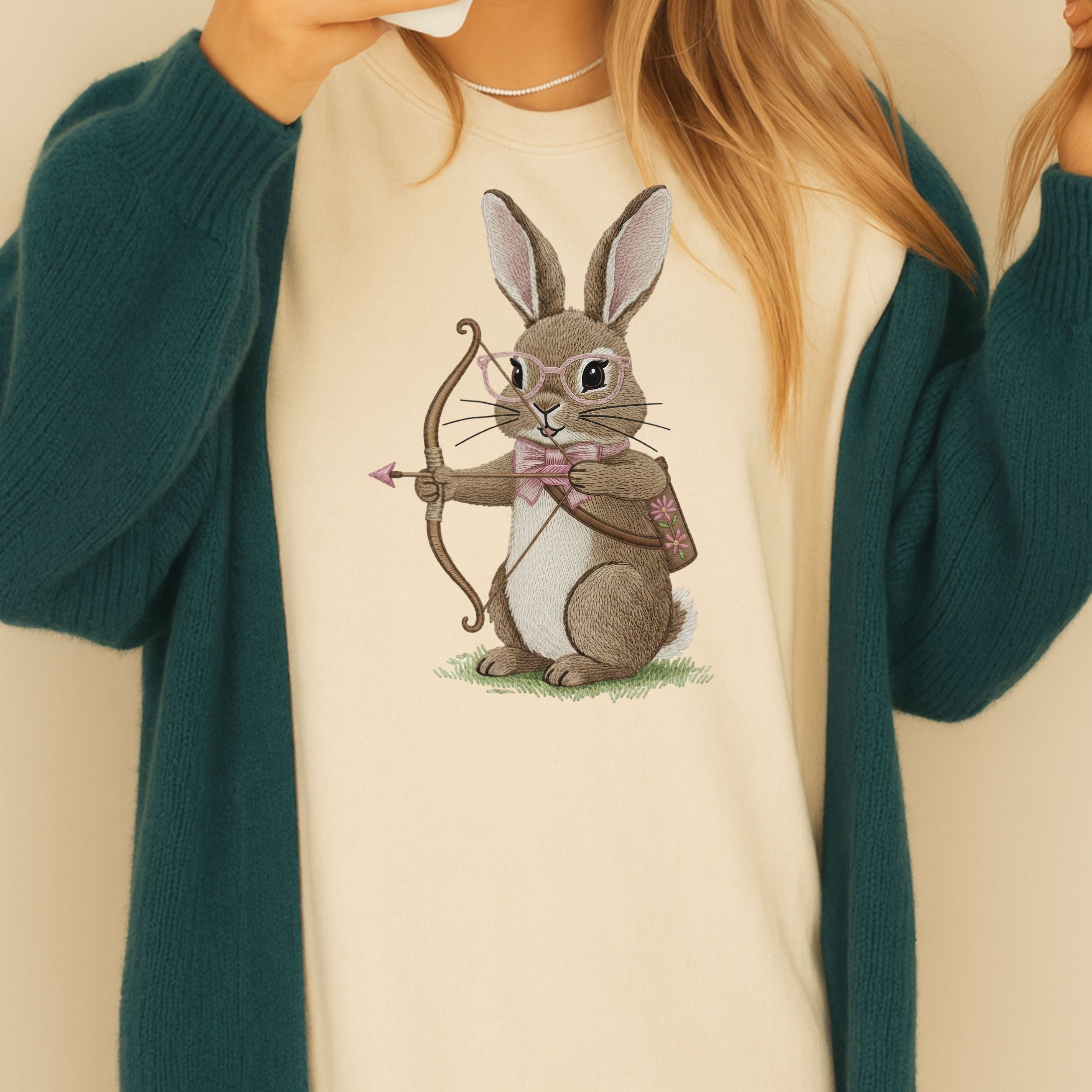 Cute Bunny with Bow and Arrow Graphic Shirt