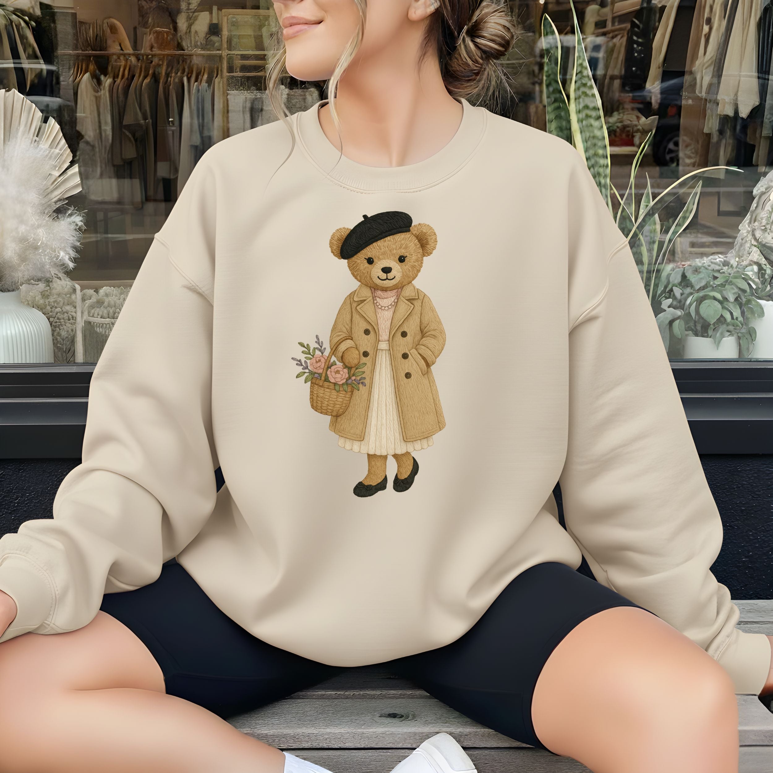 Adorable Bear with Flowers Cozy Sweatshirt Design