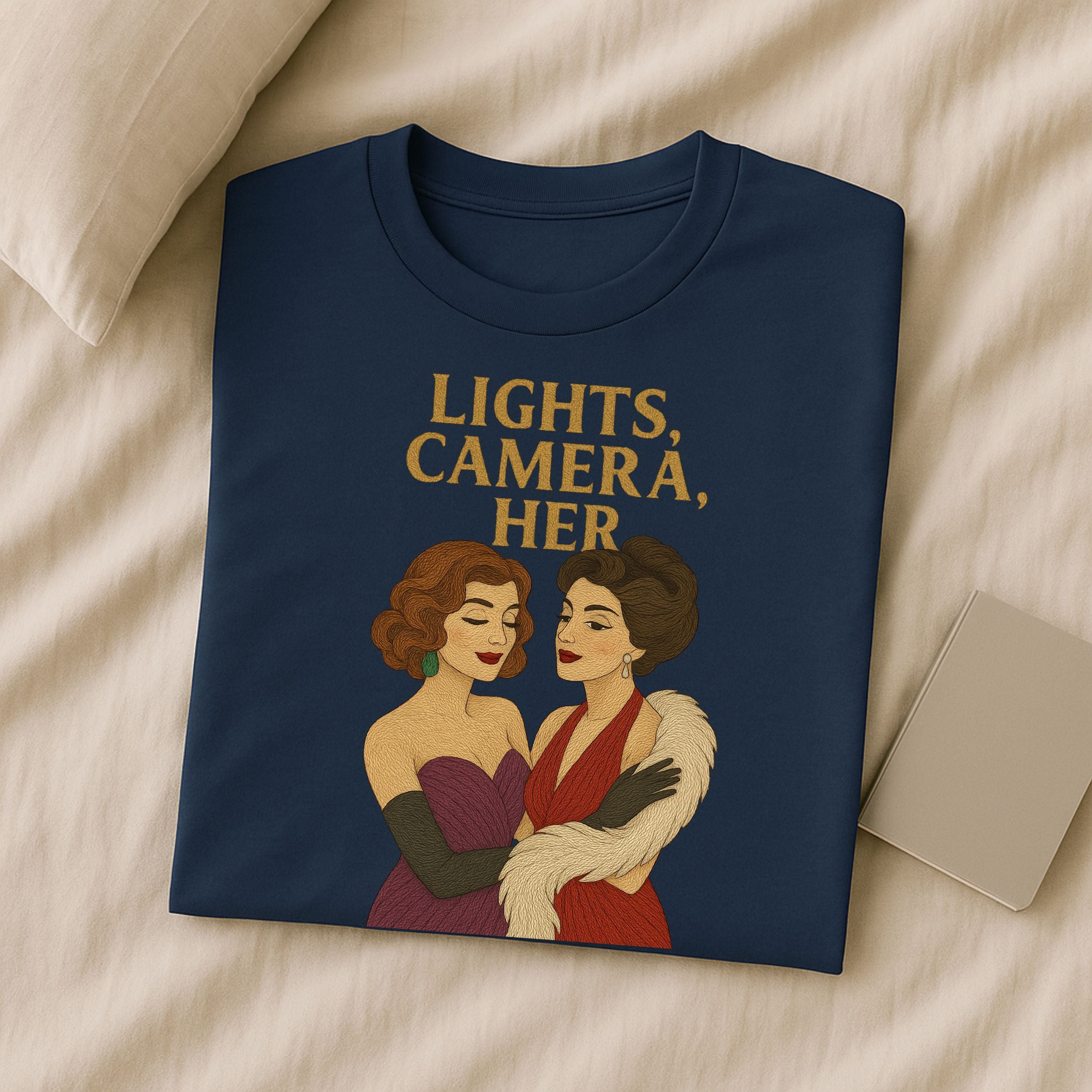 Lights, Camera, Her – Vintage Sapphic T-Shirt, Old Hollywood Glam Gift