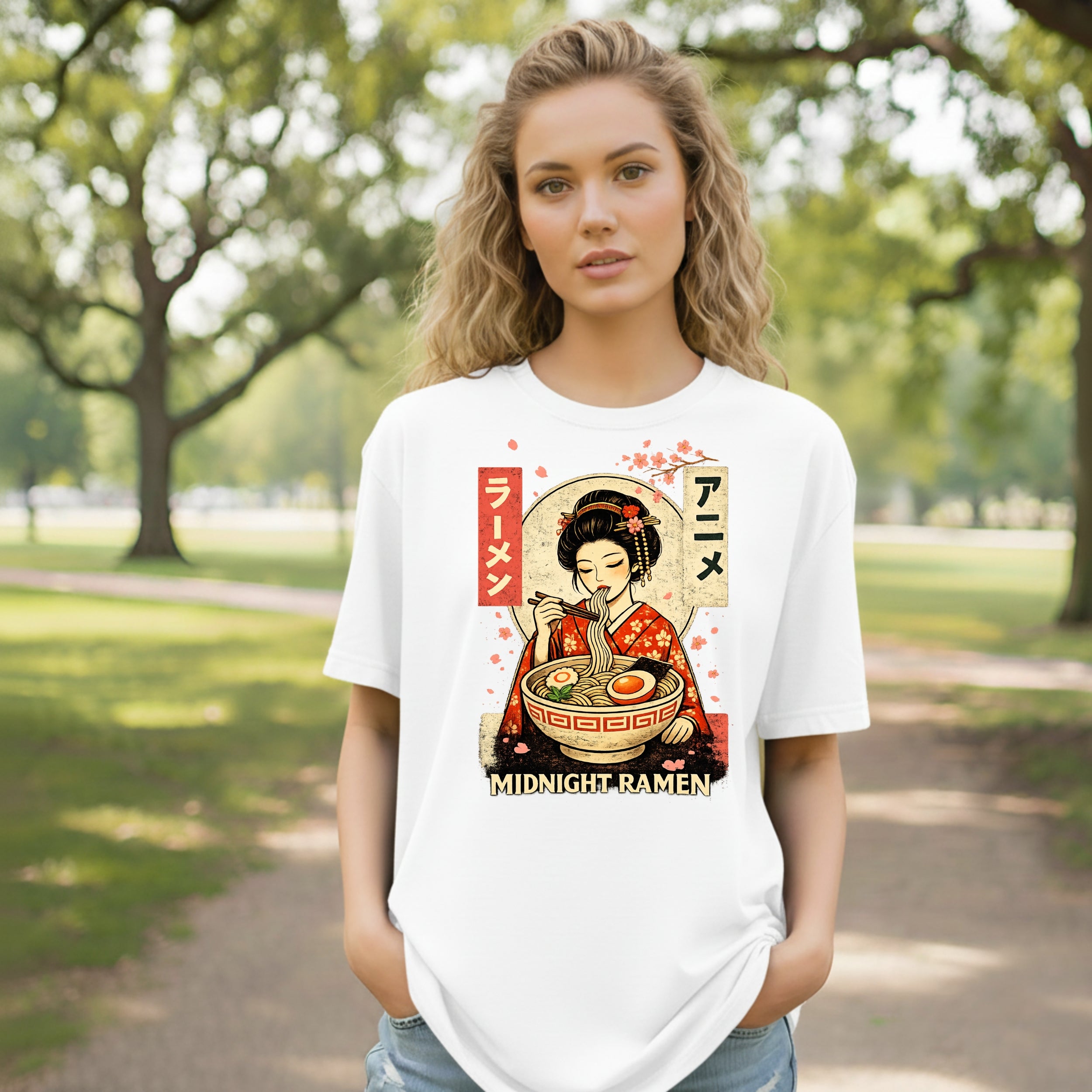 Midnight Ramen Graphic Tee Shirt with Japanese Motif
