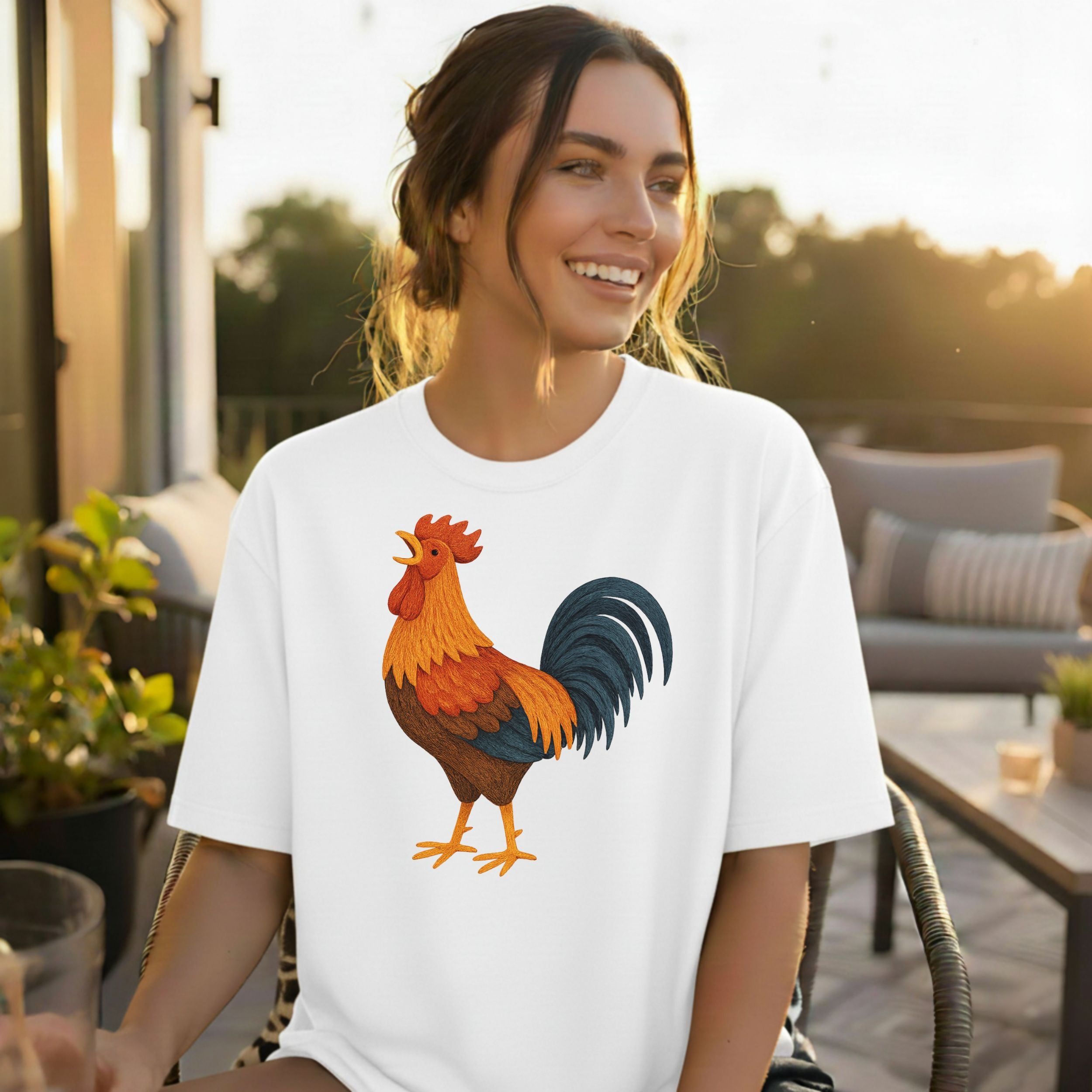 Colorful Rooster Design Casual Unisex T-shirt