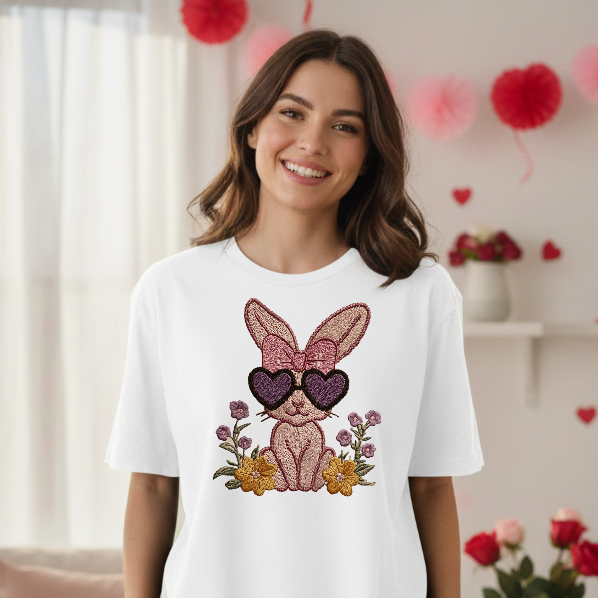 Cute Bunny with Sunglasses Surrounded by Flowers Shirt