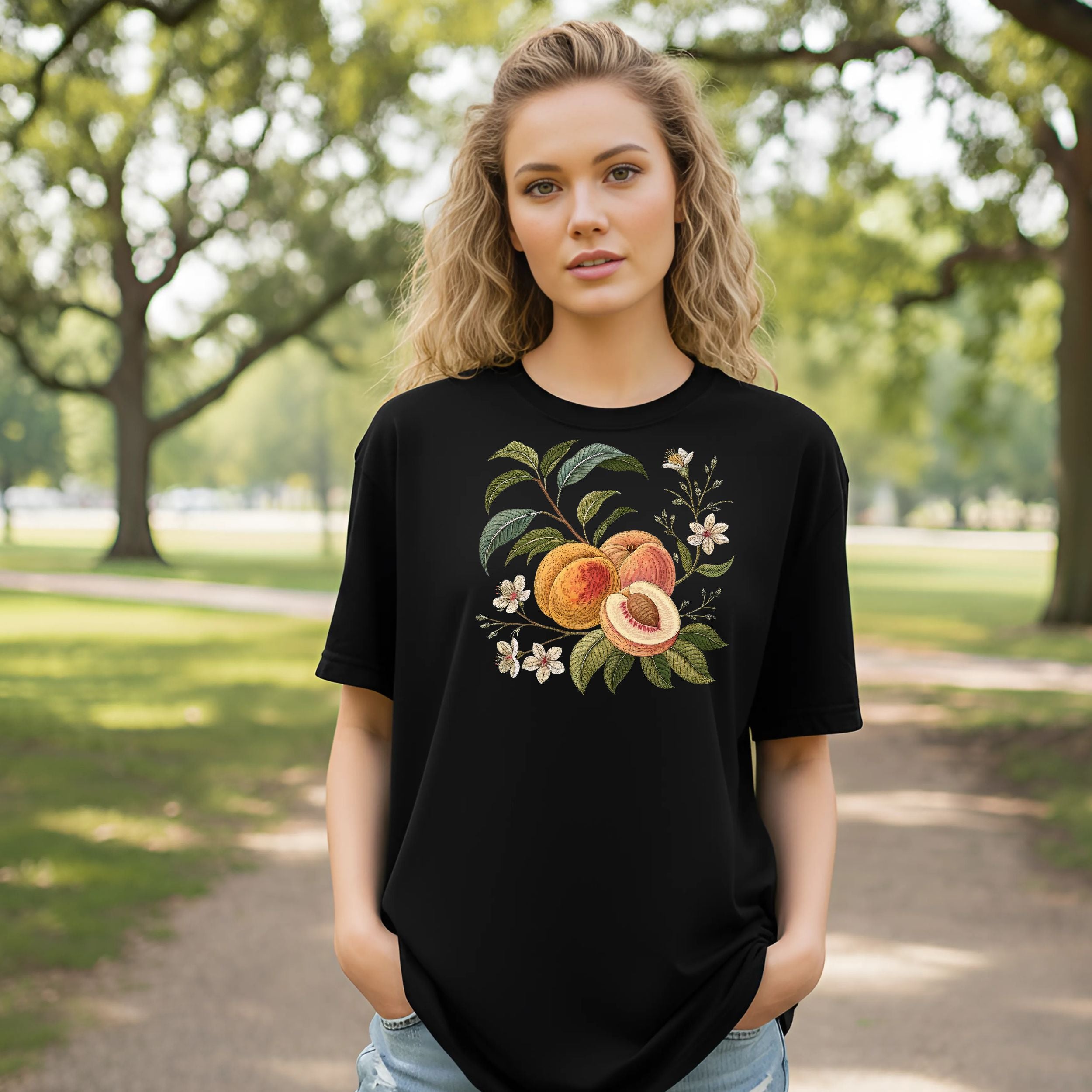 Vibrant Peaches and Blossoms Graphic T-shirt