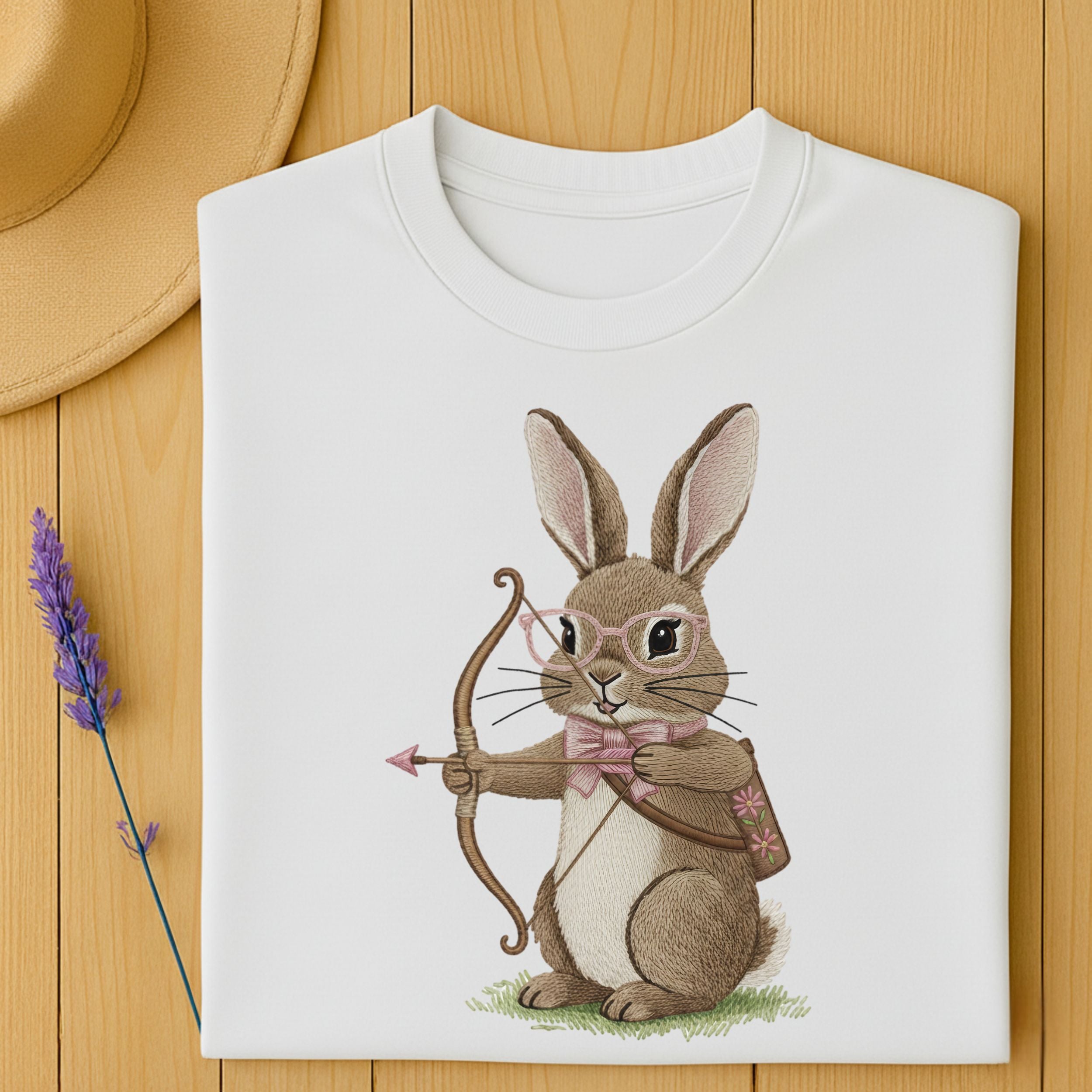 Cute Rabbit Archer Graphic White T-Shirt for Kids