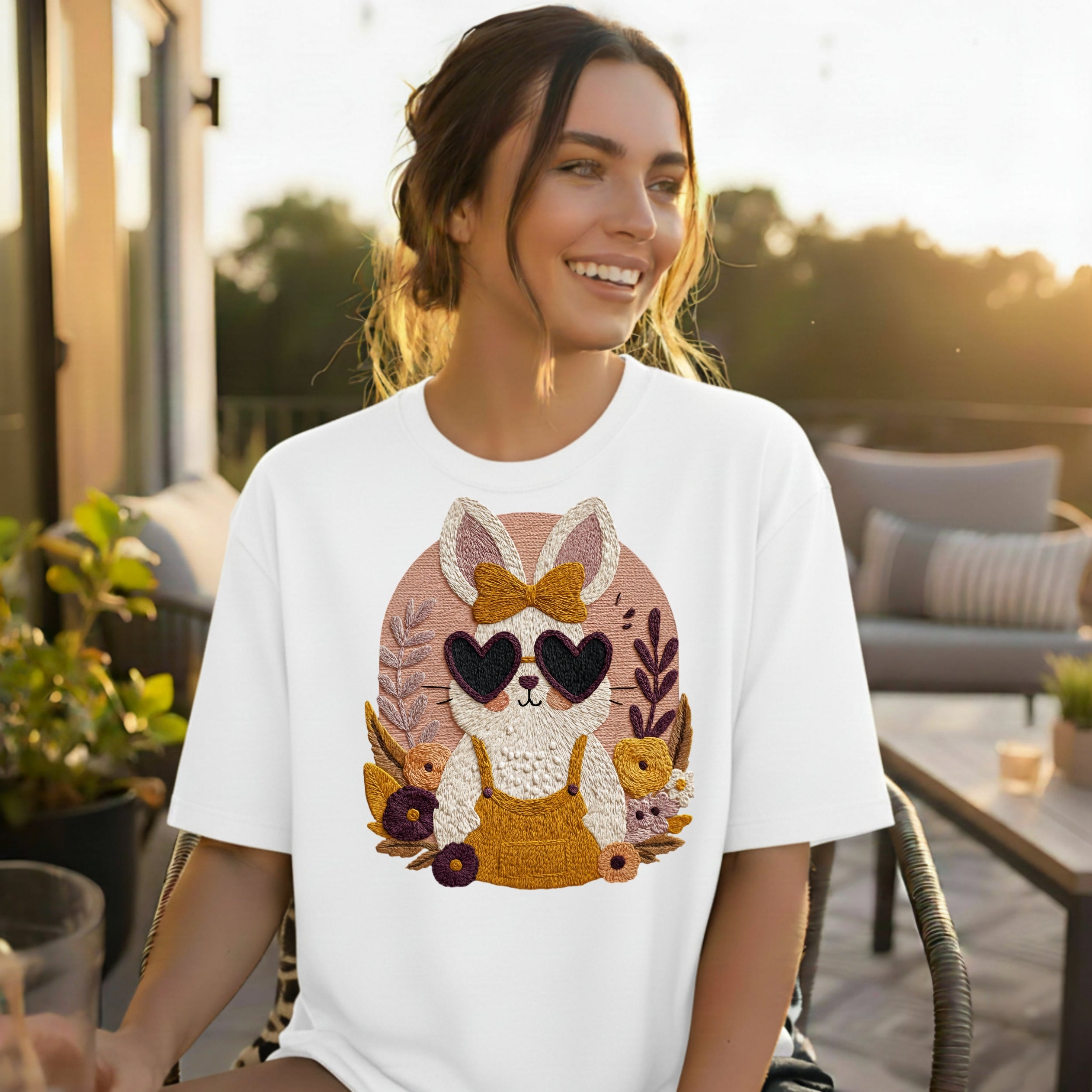 Cute Bunny Graphic T-Shirt with Heart Sunglasses Design