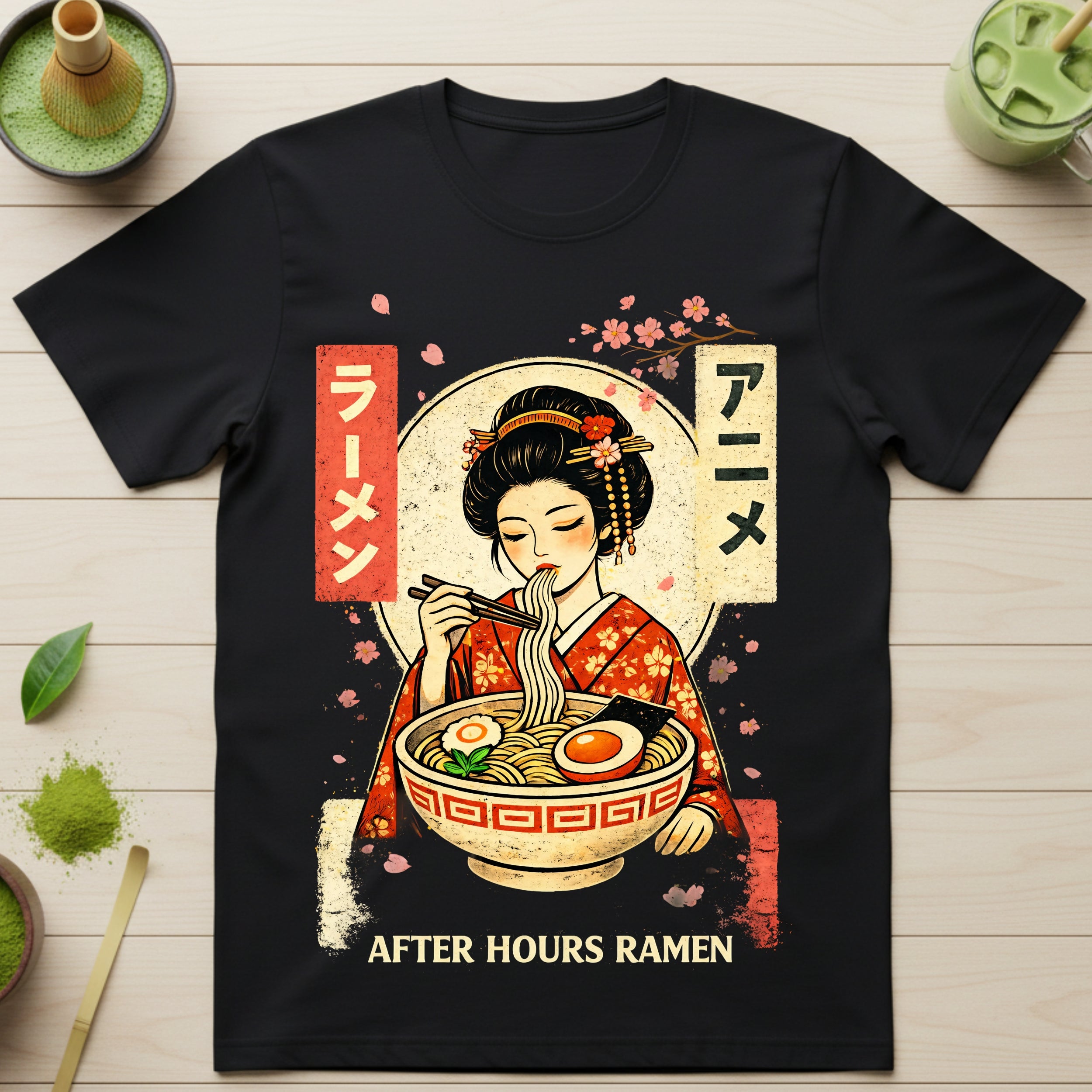After Hours Ramen Geisha Eating Noodles T-shirt
