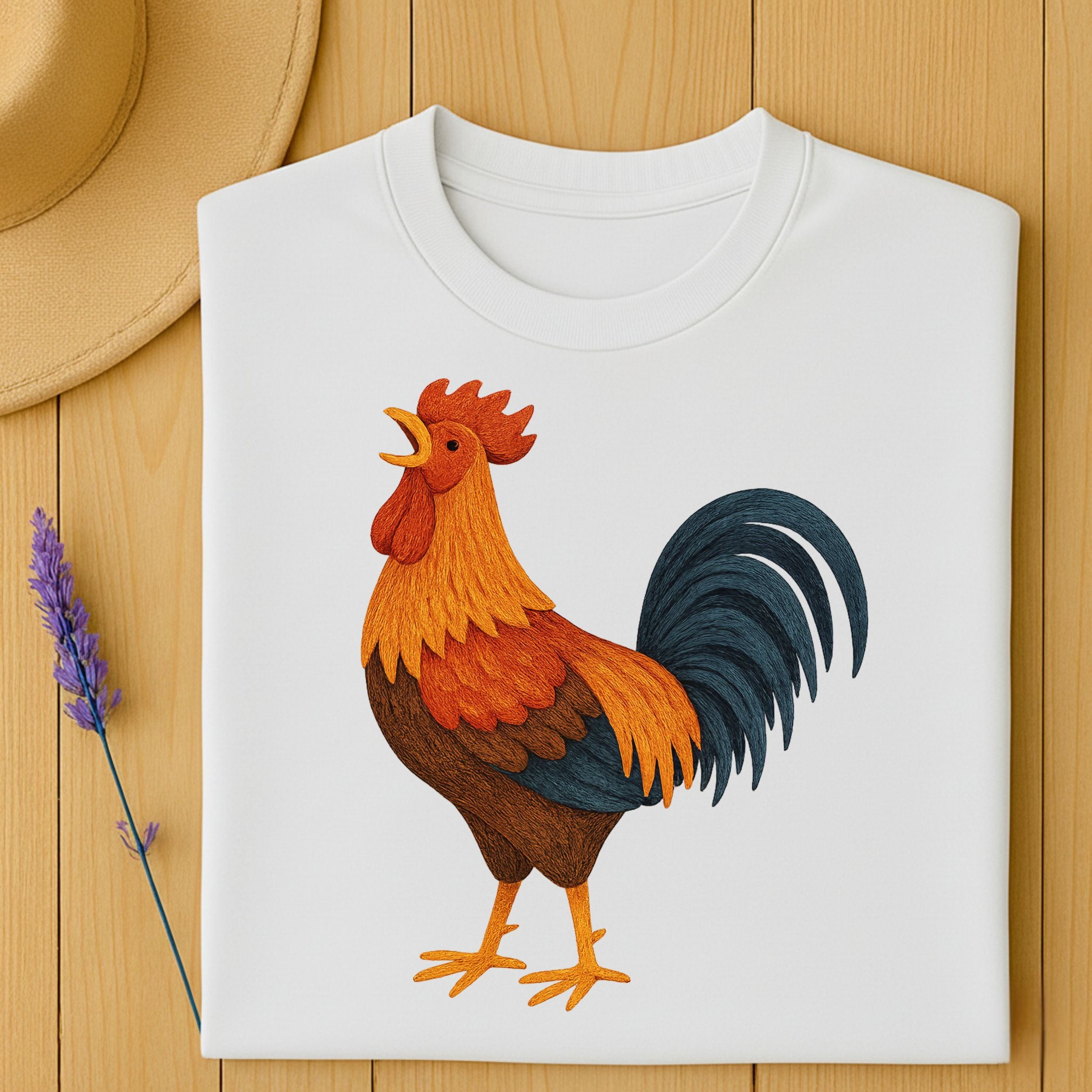 Rooster Graphic on White Folded Tee Shirt Product