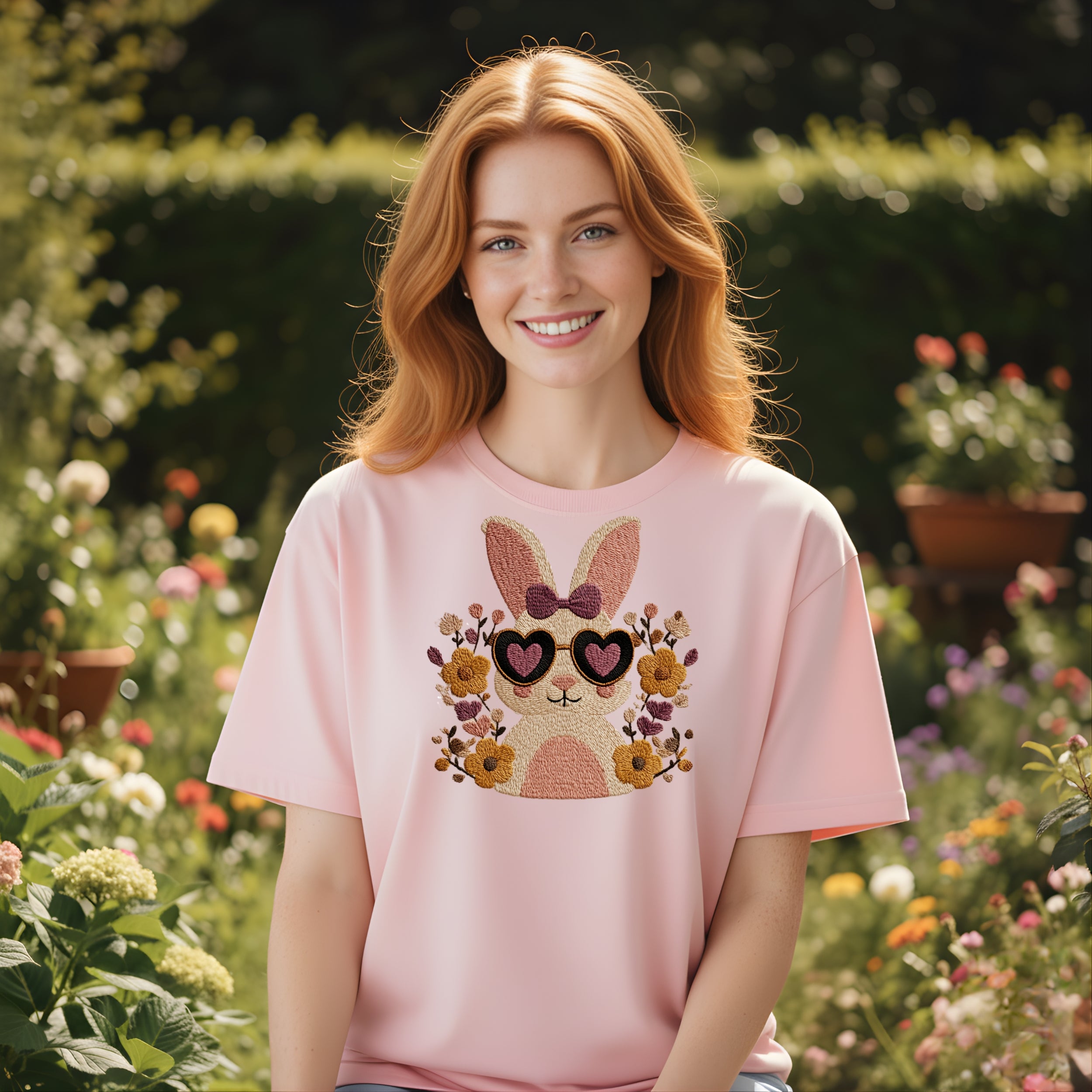 Cute Bunny With Sunglasses Surrounded By Flowers Shirt