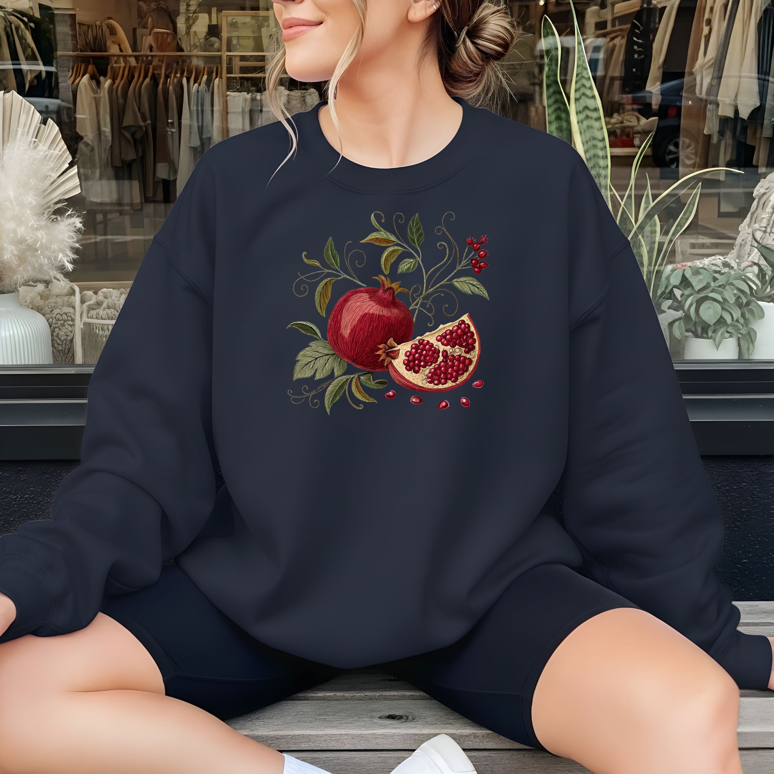 Apple and Pomegranate Botanical Design Sweater