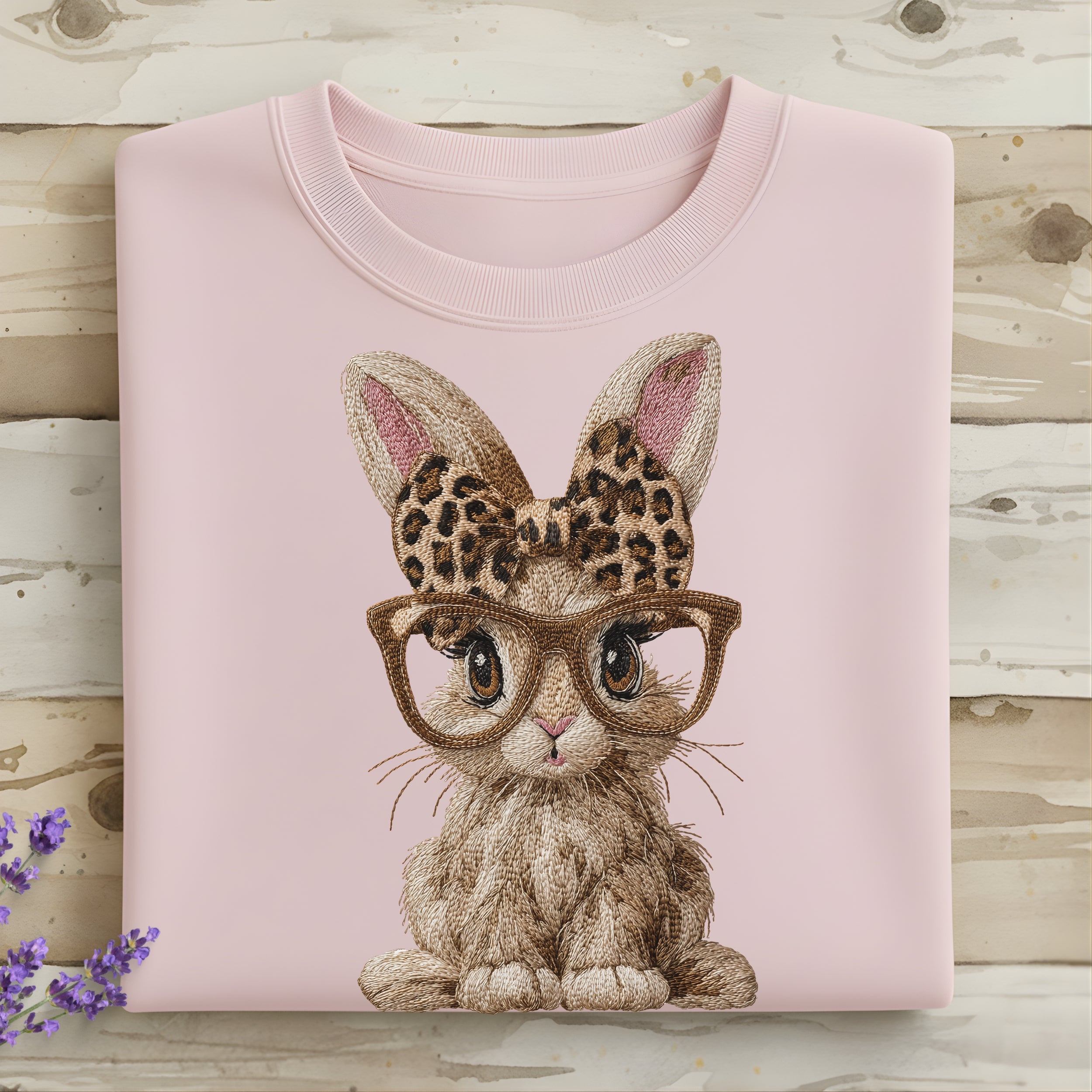 Cute Bunny with Glasses and Leopard Bow Sweatshirt