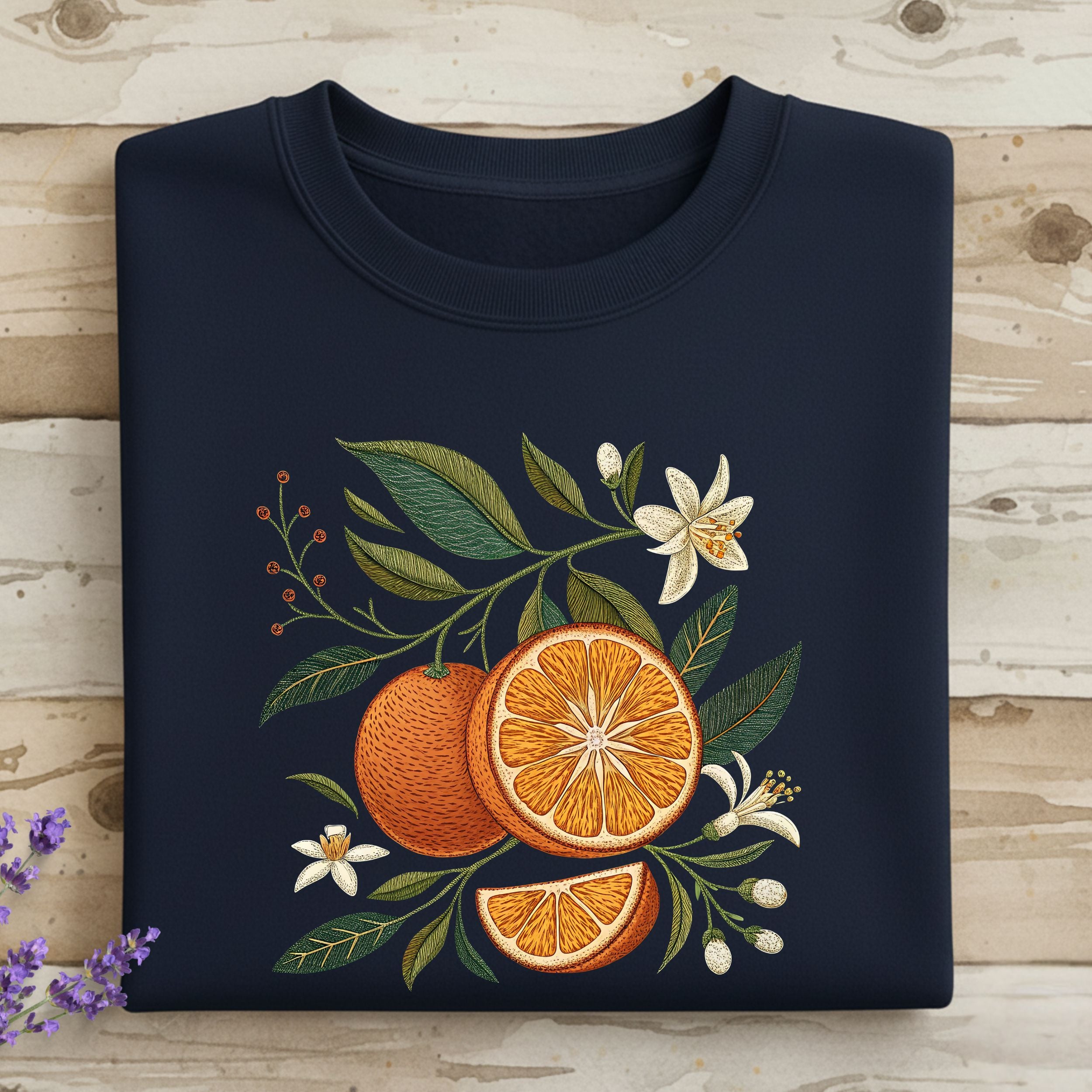 Vibrant Orange and Blossoms Embroidered Sweatshirt