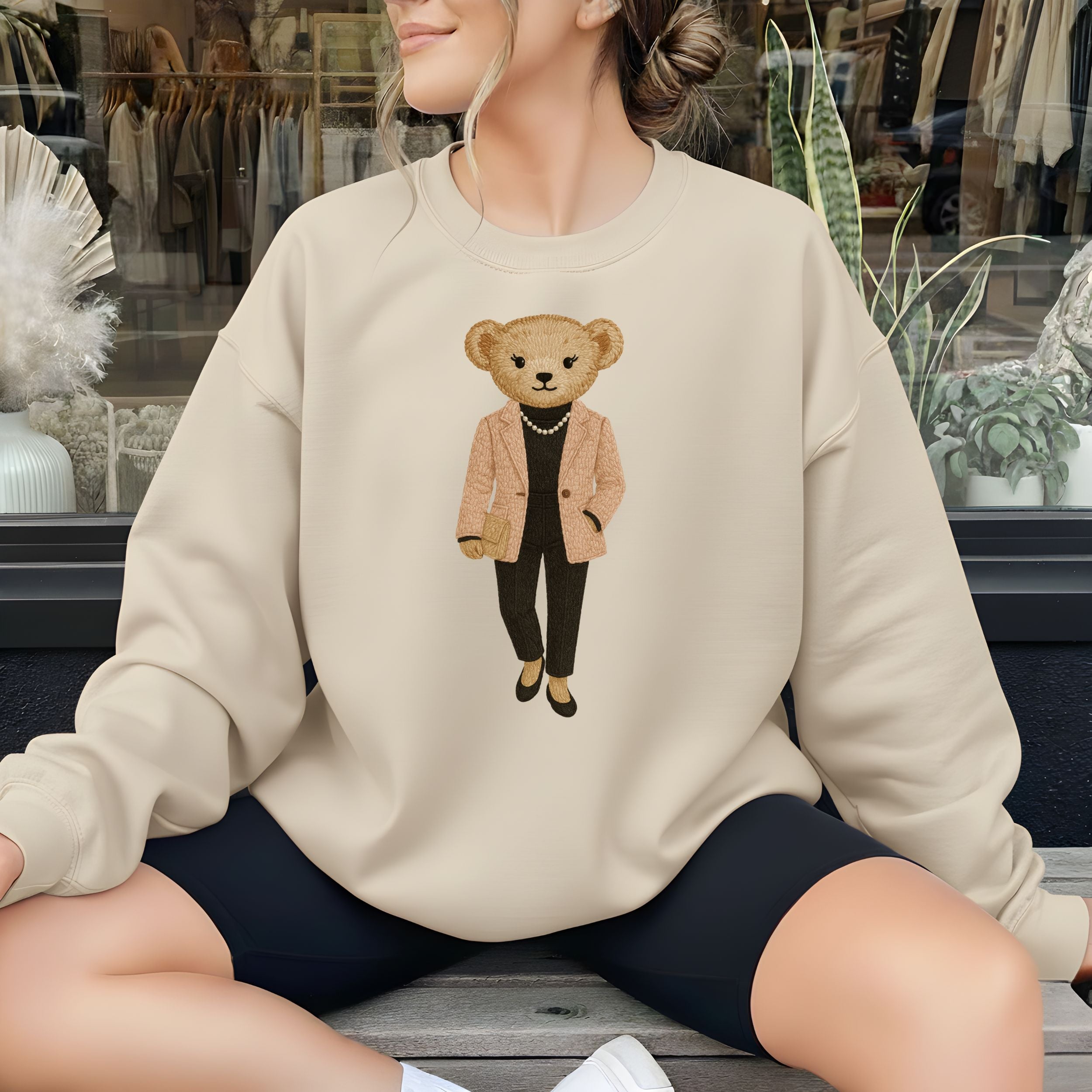 Stylish Bear Graphic Print Oversized Sweatshirt