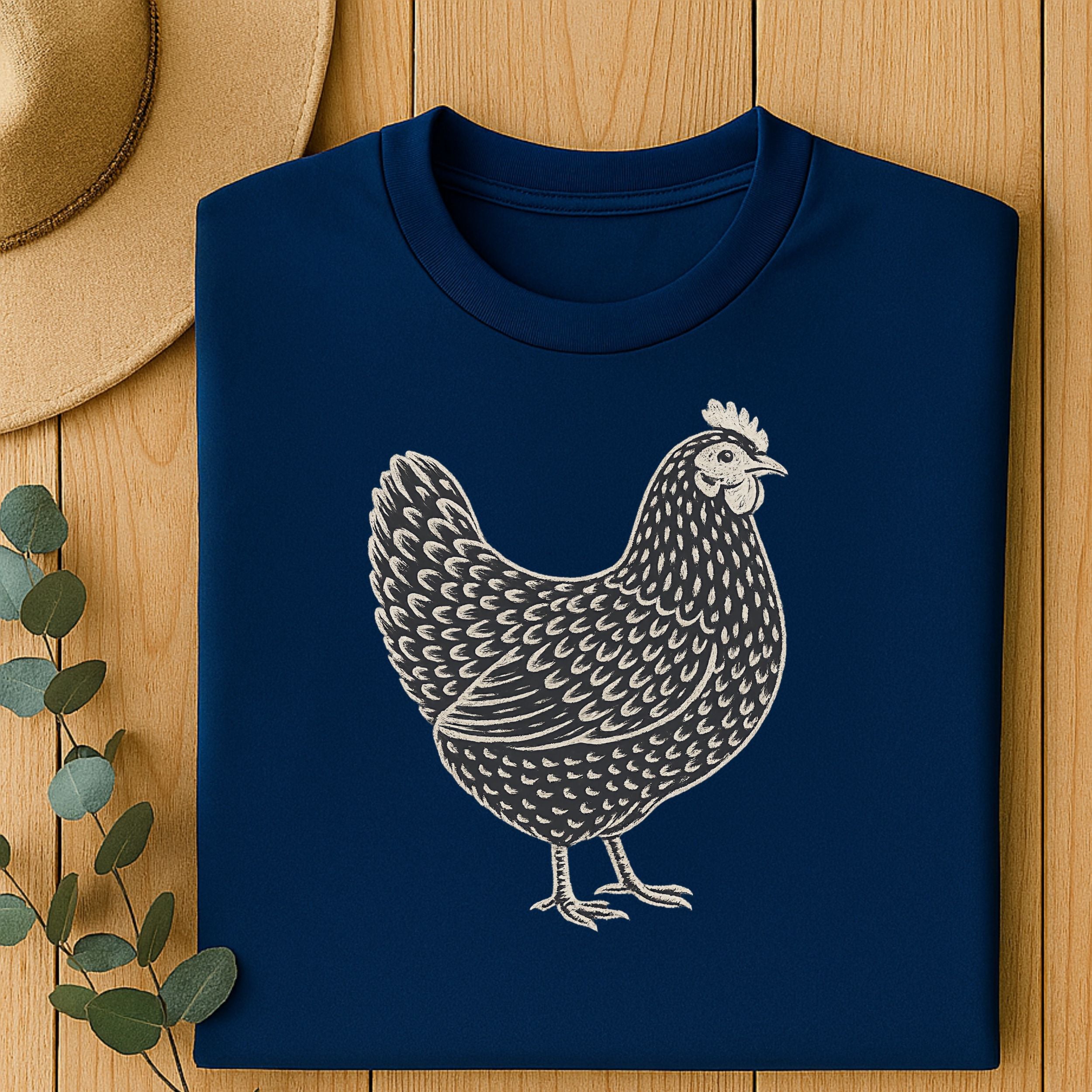 Navy Blue Tshirt With White Chicken Graphic Design