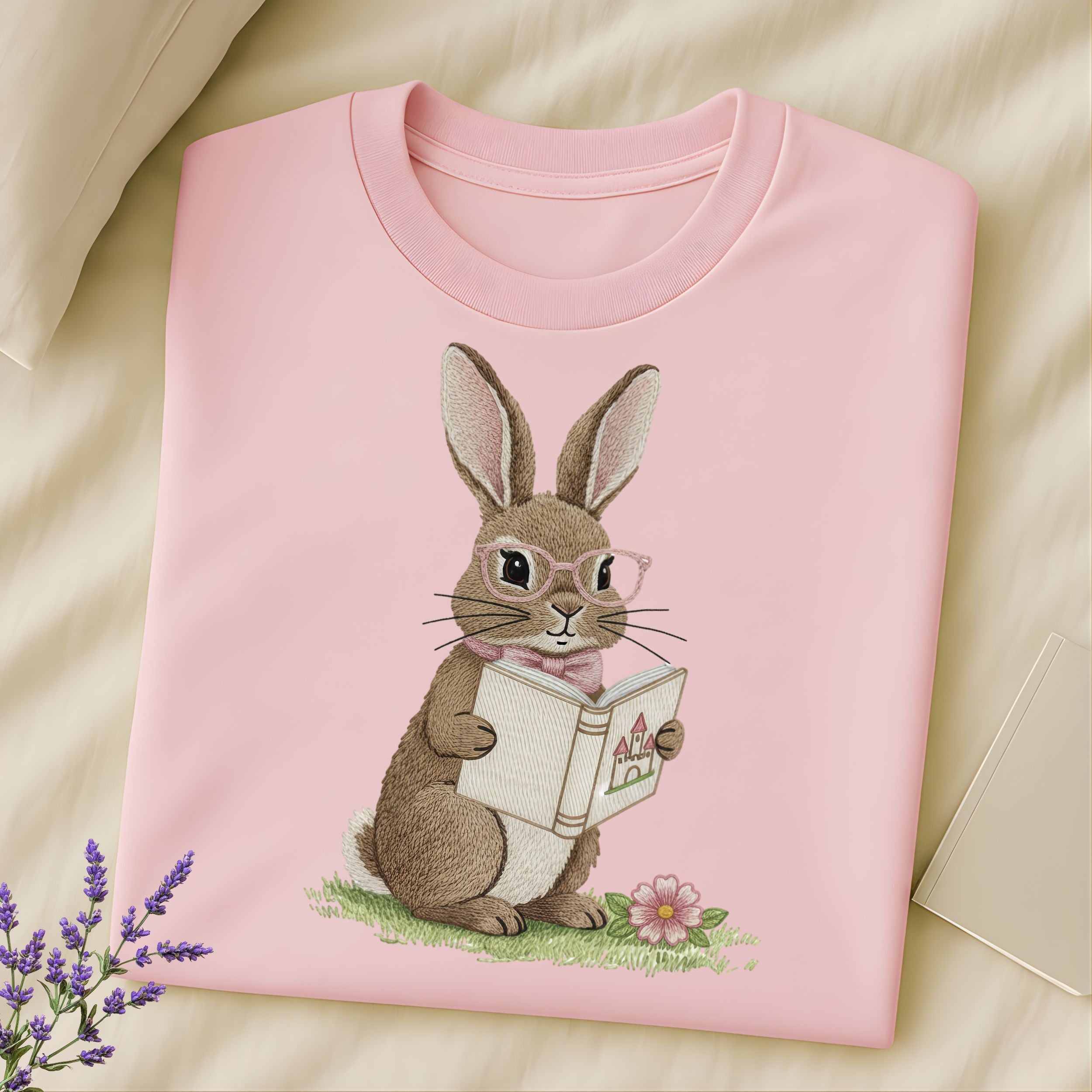 Cute Bunny Reading Book Print Pink Sweatshirt Product
