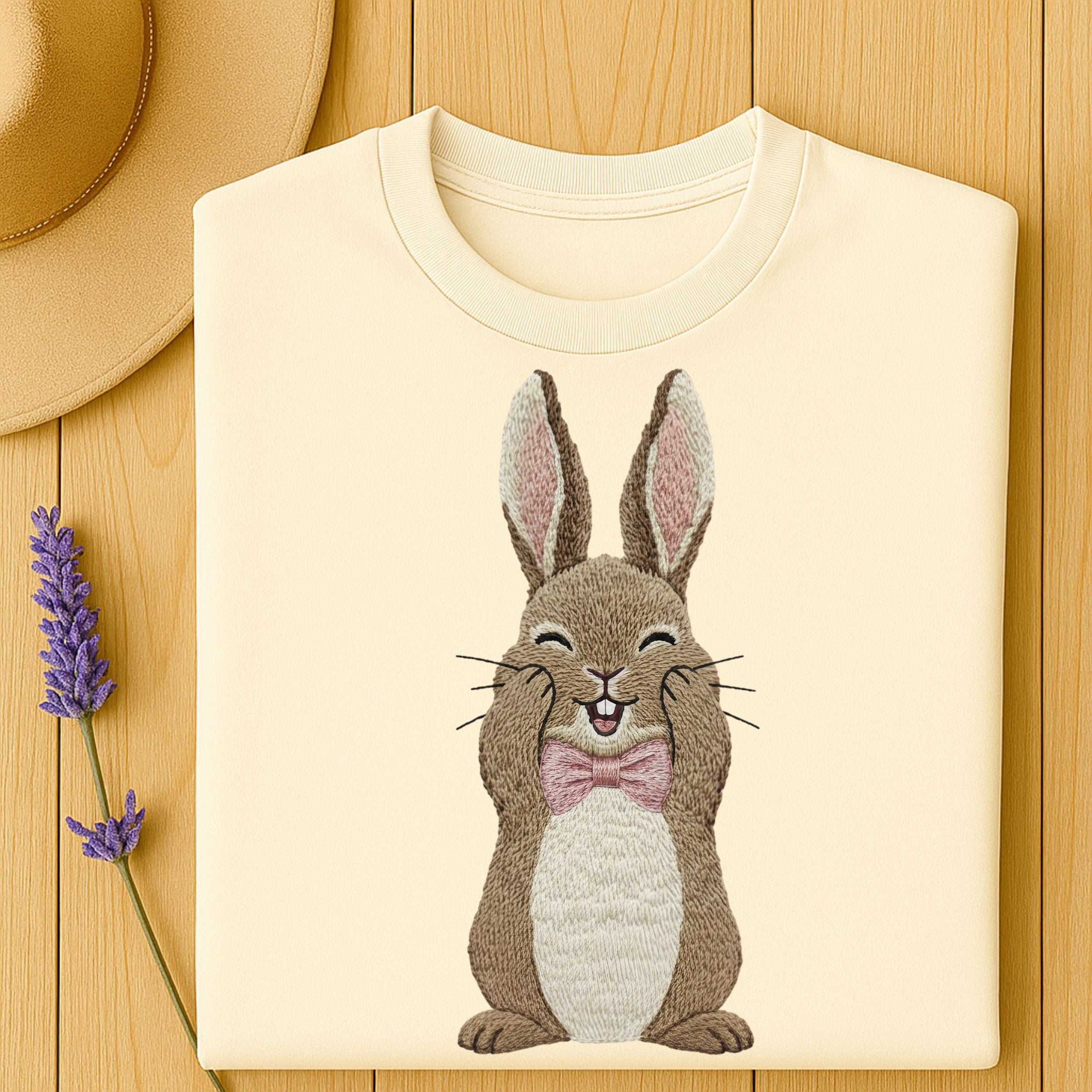 Cute Bunny with Pink Bow Embroidered Shirt Product