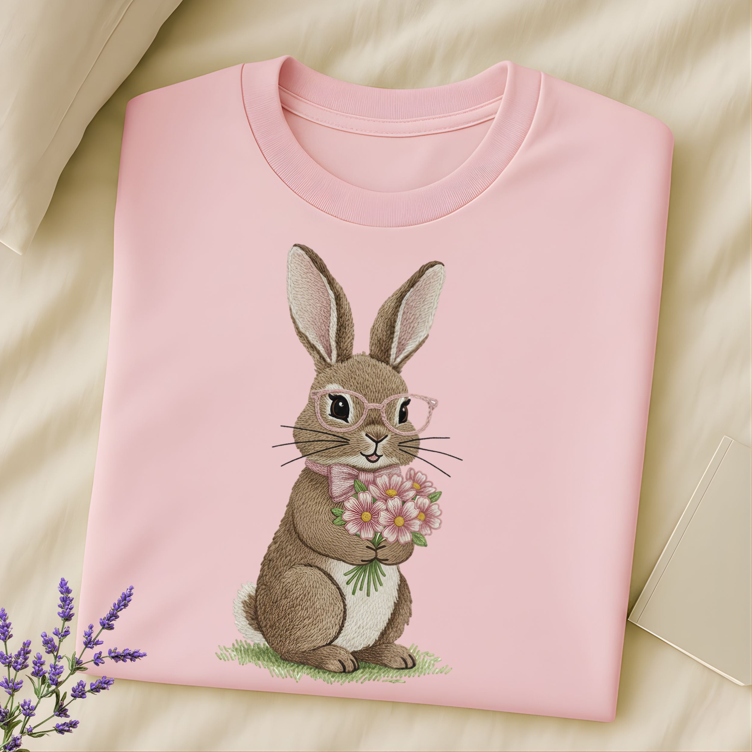 Cute Bunny with Glasses and Flowers Graphic Shirt