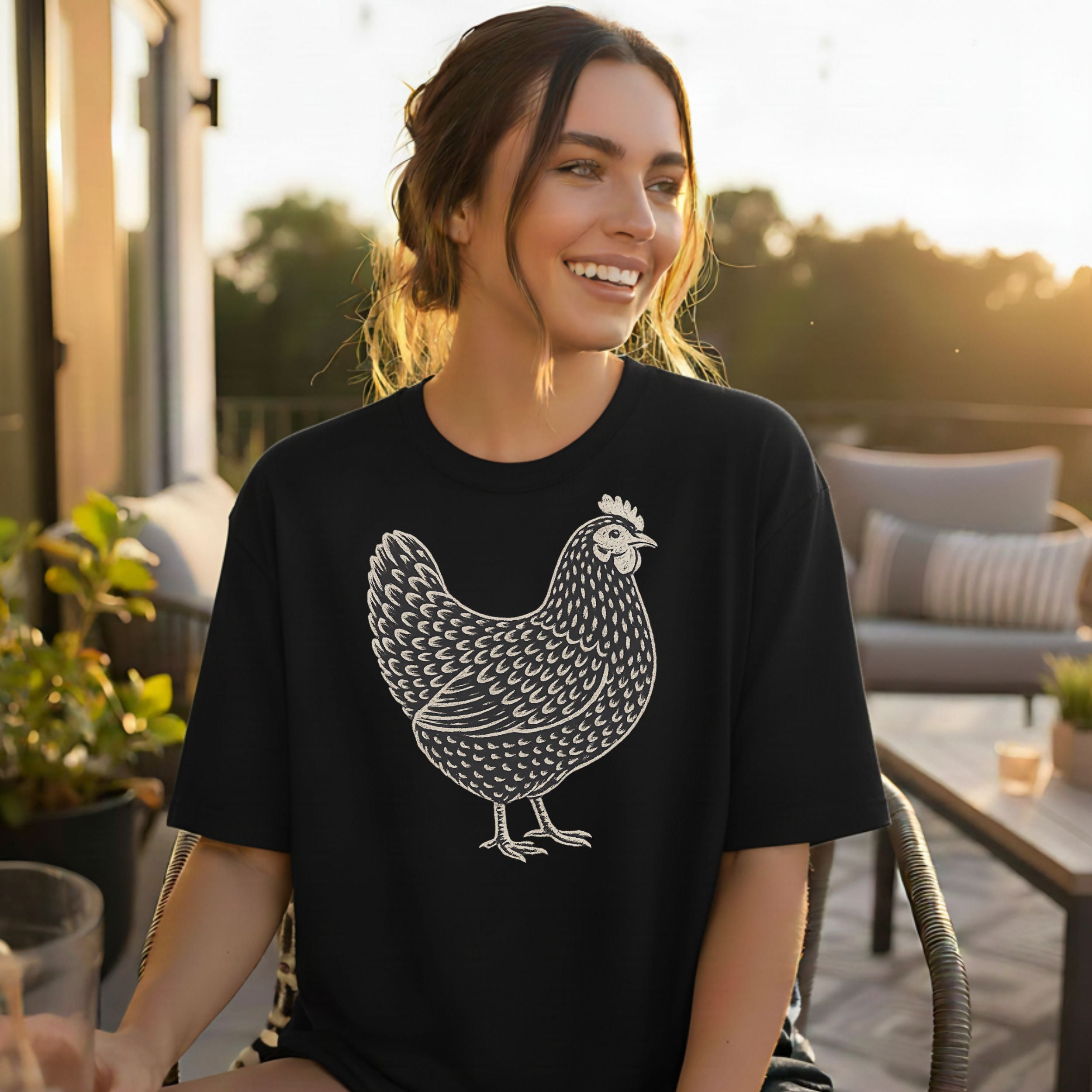 Hen Print Casual Chic Graphic T-Shirt