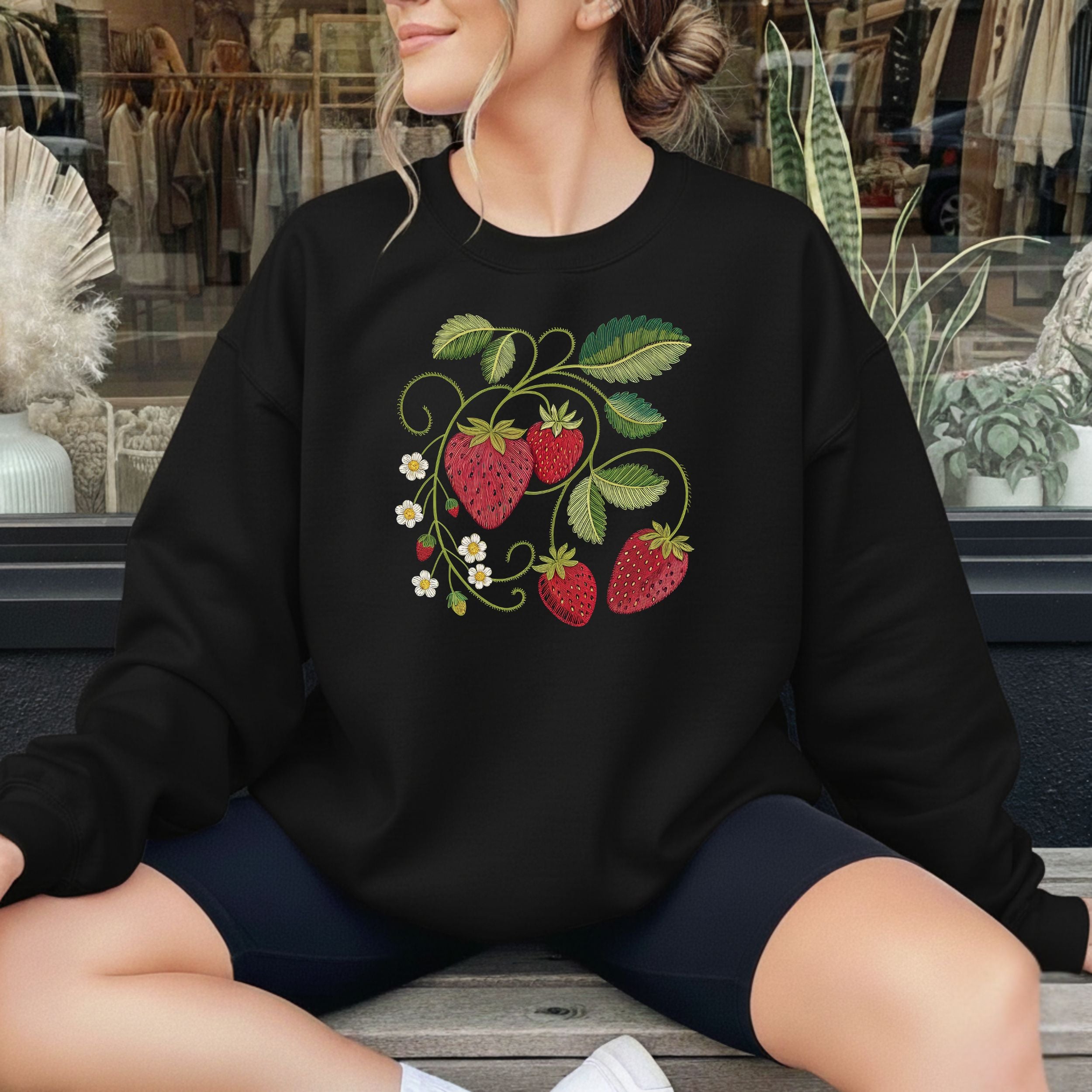 Stylish Embroidered Strawberry Design Sweatshirt Product