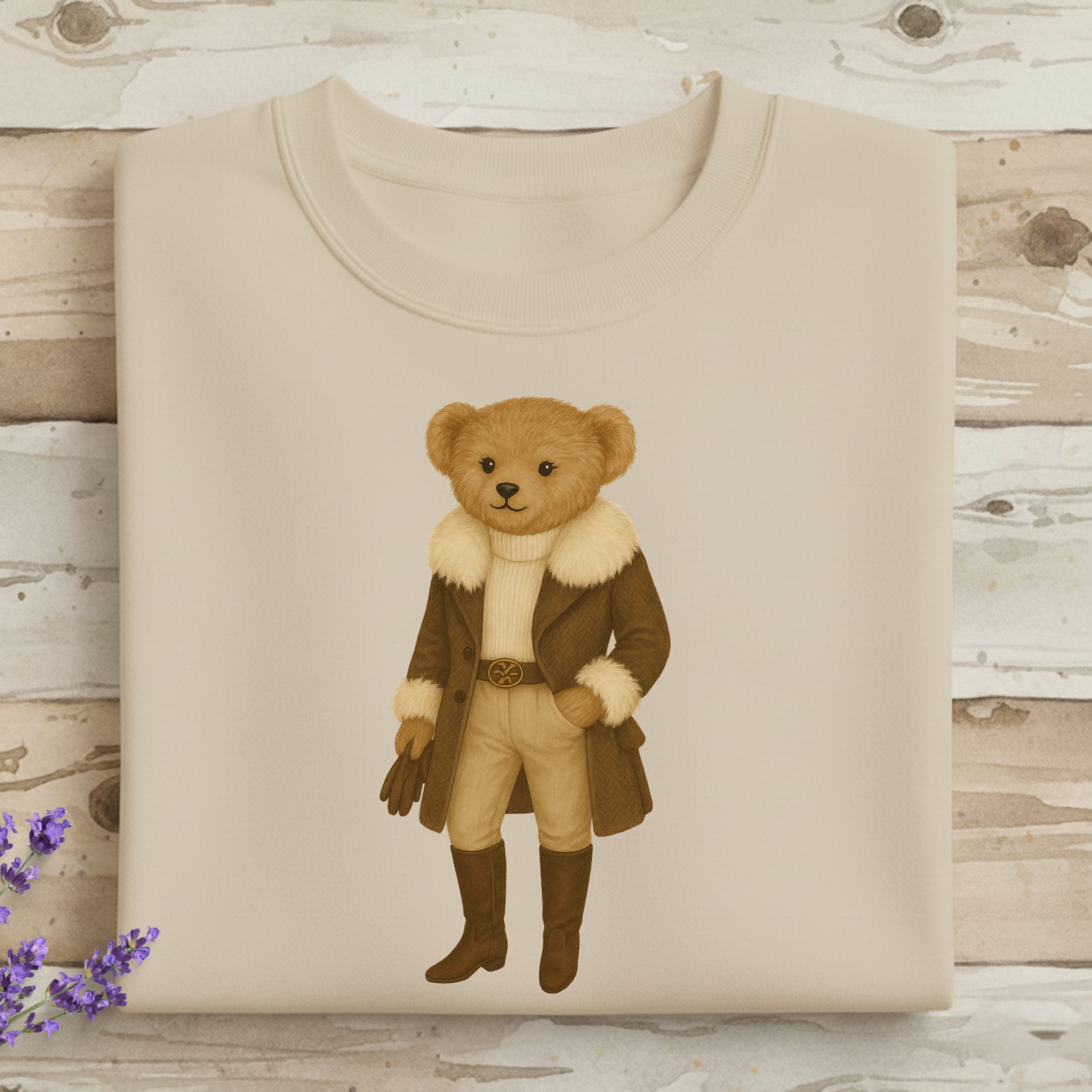 Stylish Bear with Coat Design Crewneck Sweater