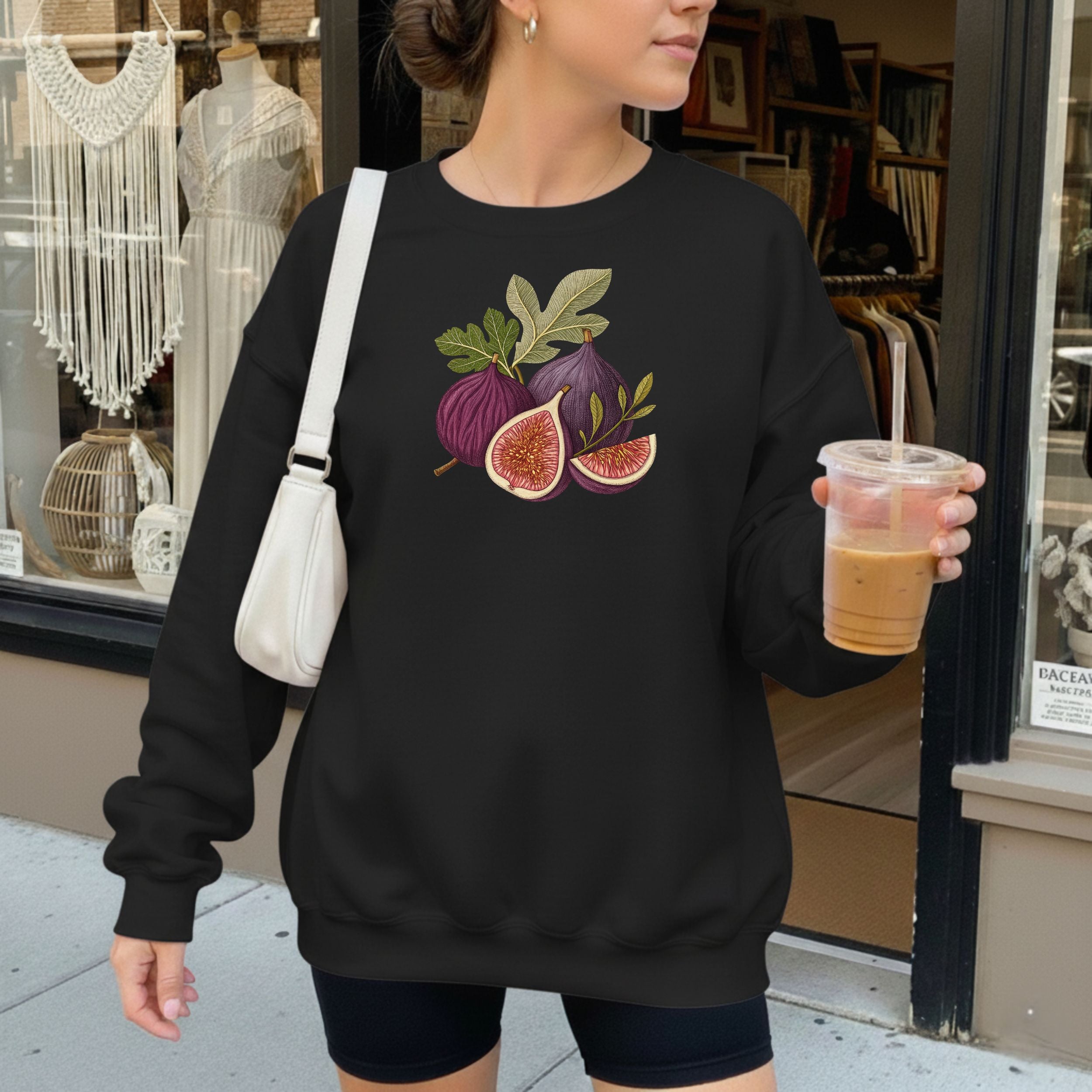 Stylish Fig Illustration Black Sweatshirt