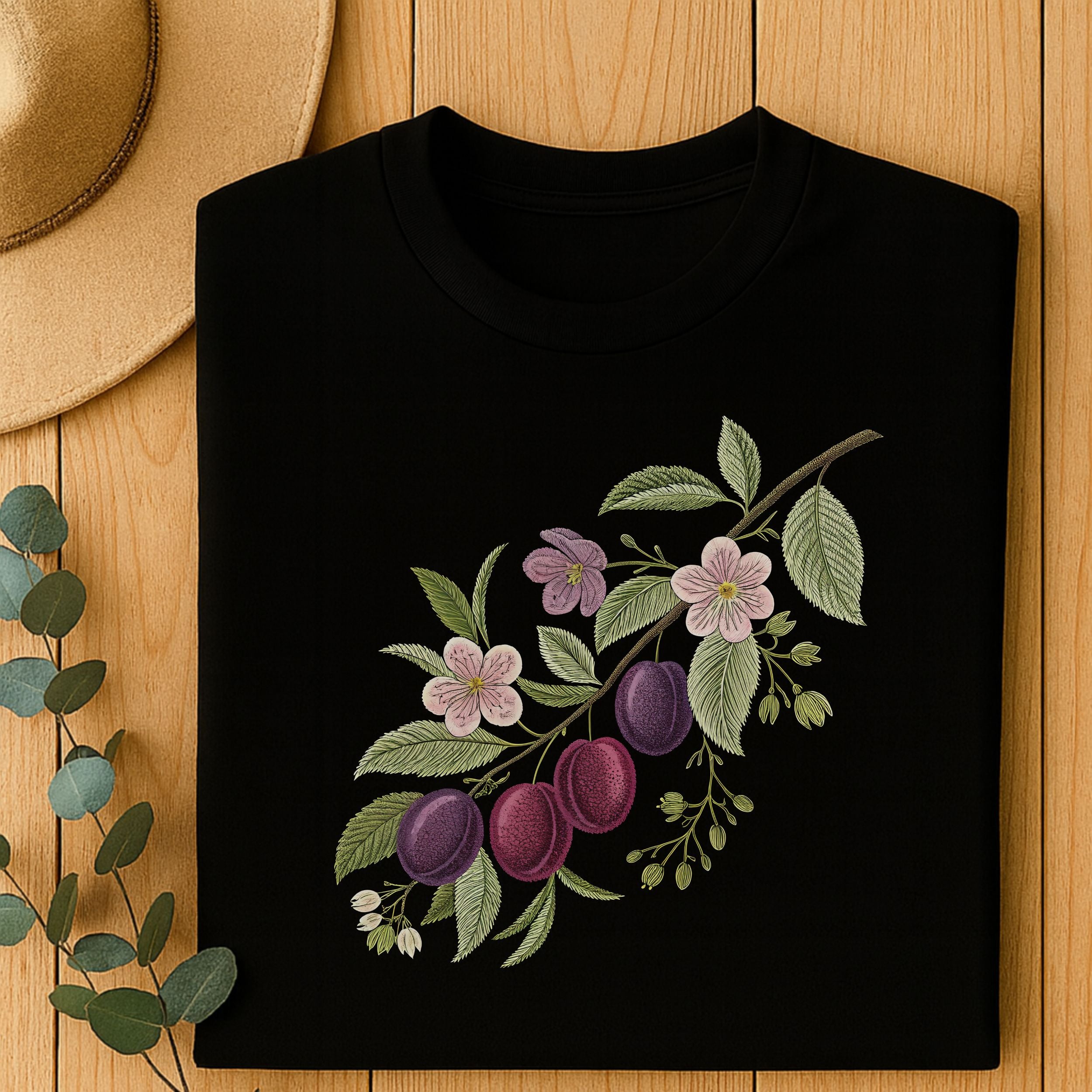 Vintage Plum Blossom and Leaves Embroidery Shirt