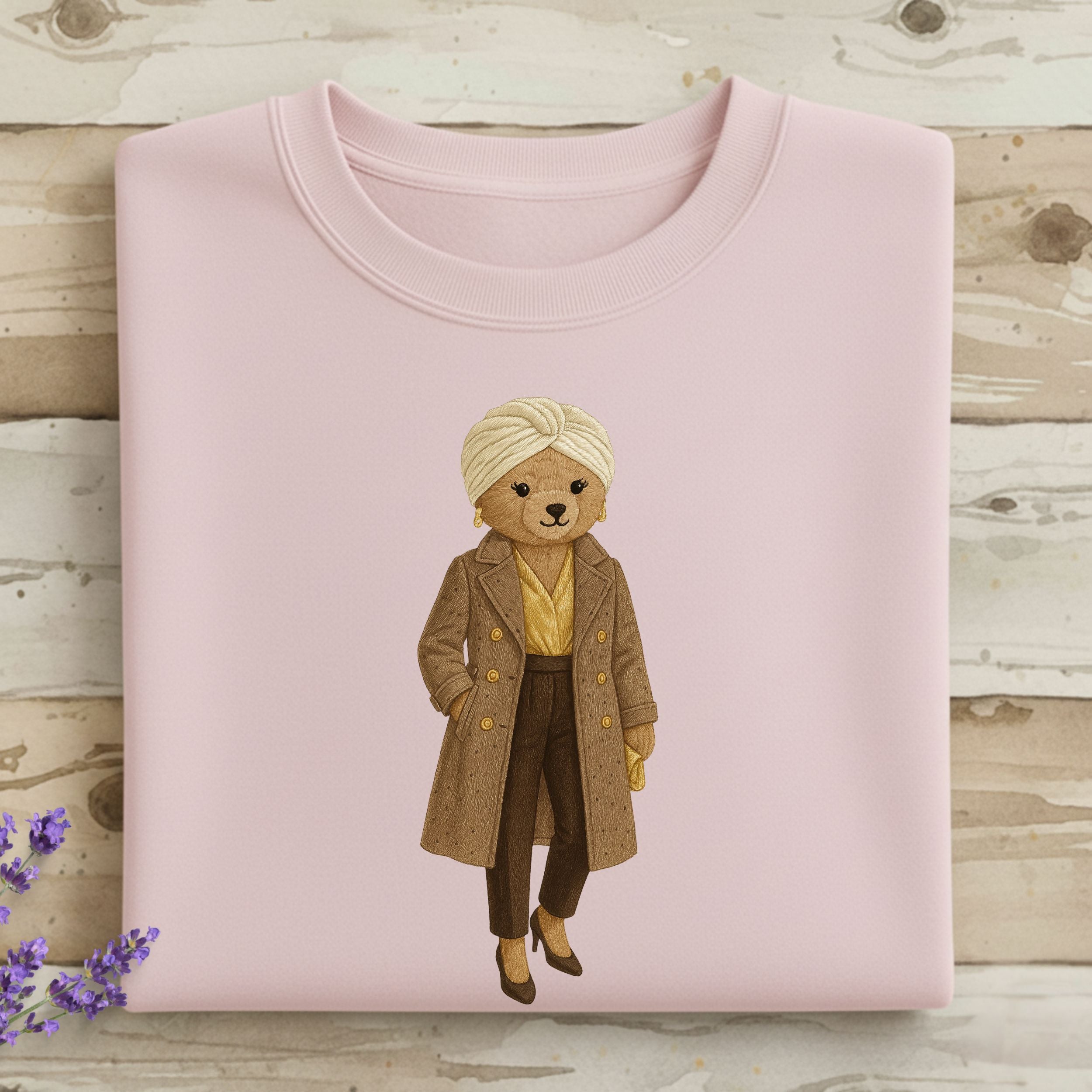Cute bear in trench coat and turban long sleeve shirt