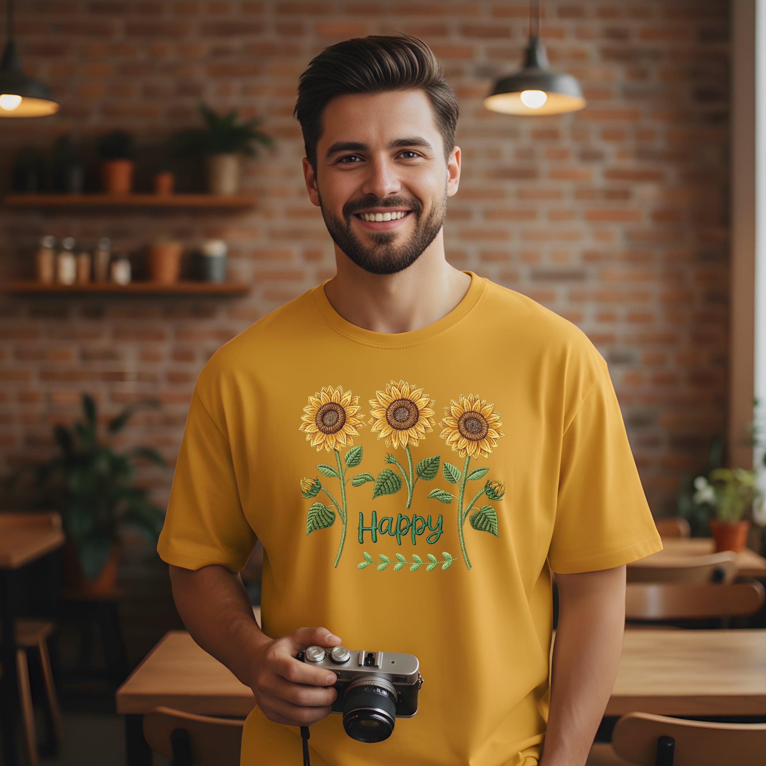 Happy Sunflower Graphic T-Shirt for a Bright Day