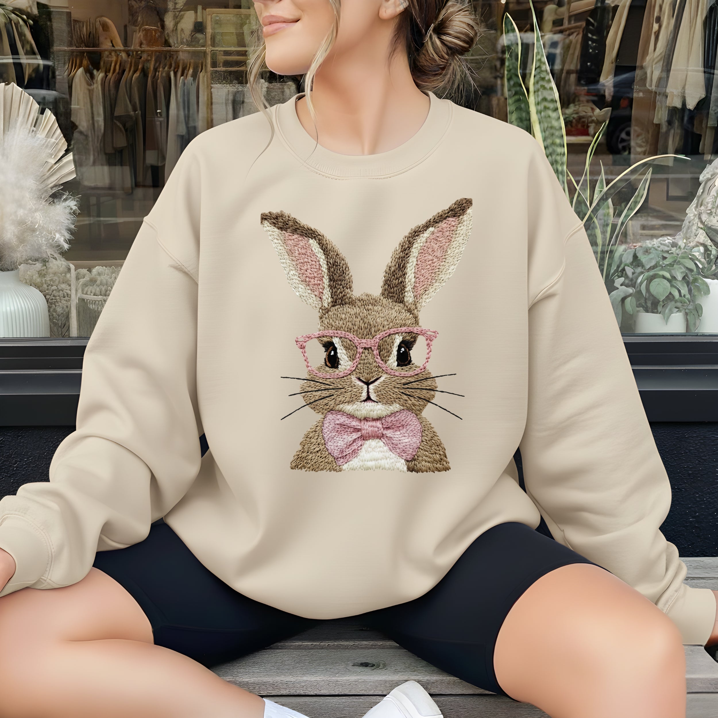Cute Bunny with Pink Glasses Sweatshirt for Women