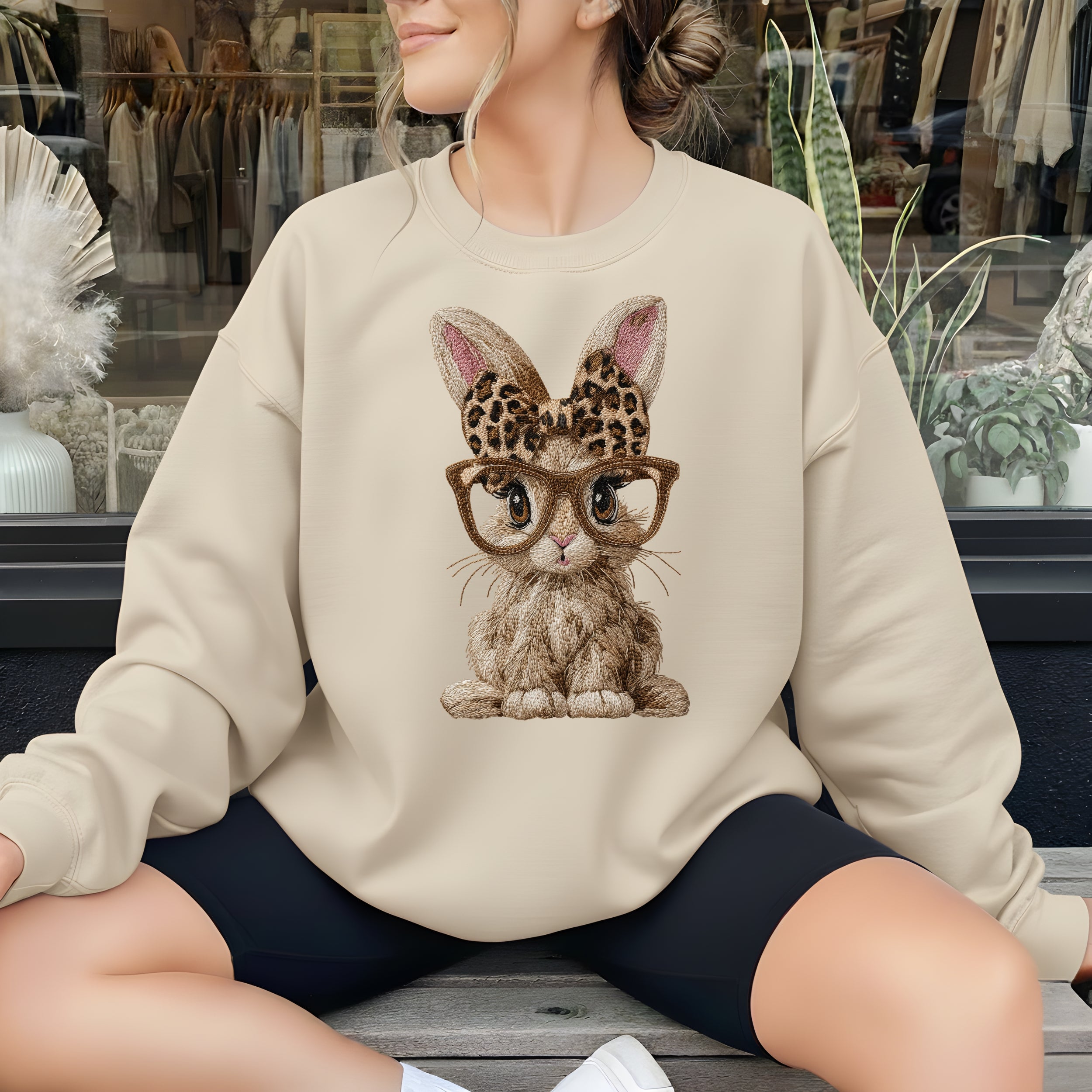 Cute Bunny with Glasses and Leopard Ears Sweatshirt