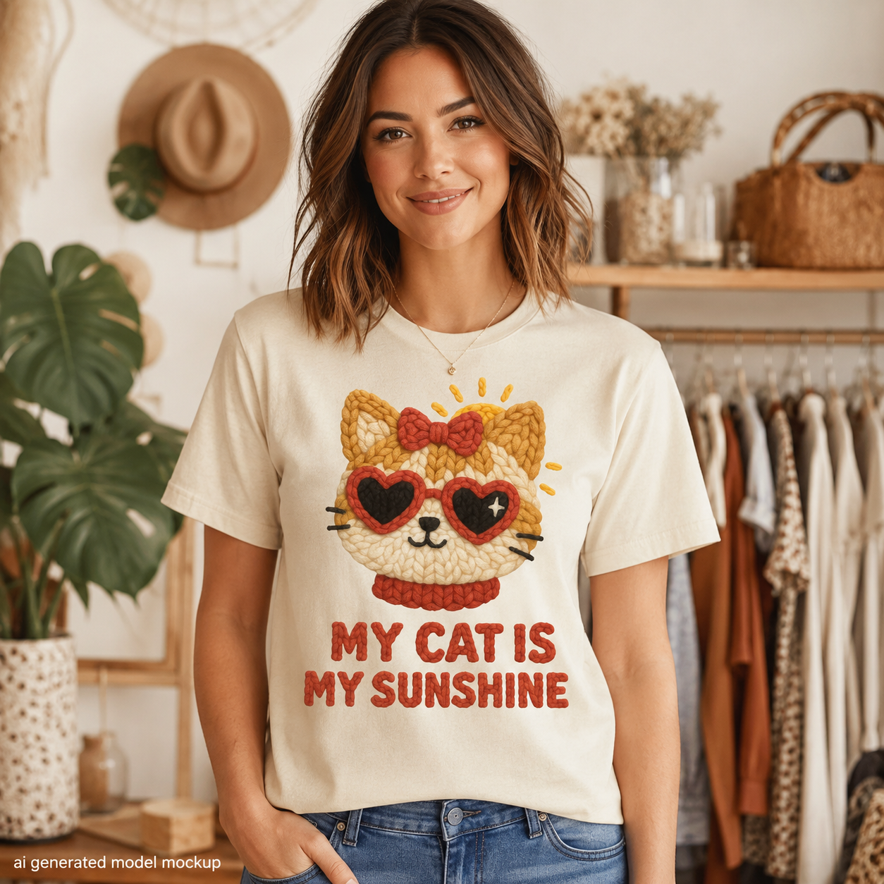 Love My Cat to the Moon and Back Faux Knitted Graphic Tee