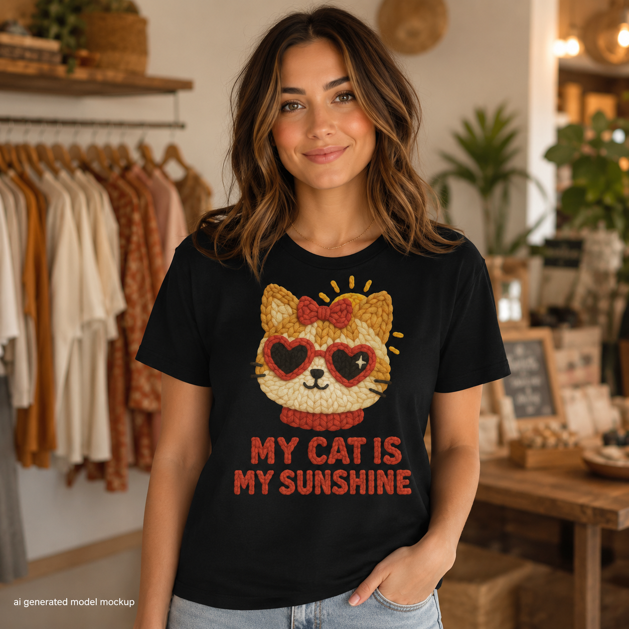 Love My Cat to the Moon and Back Faux Knitted Graphic Tee