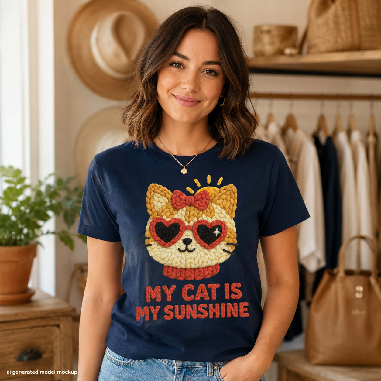 Love My Cat to the Moon and Back Faux Knitted Graphic Tee