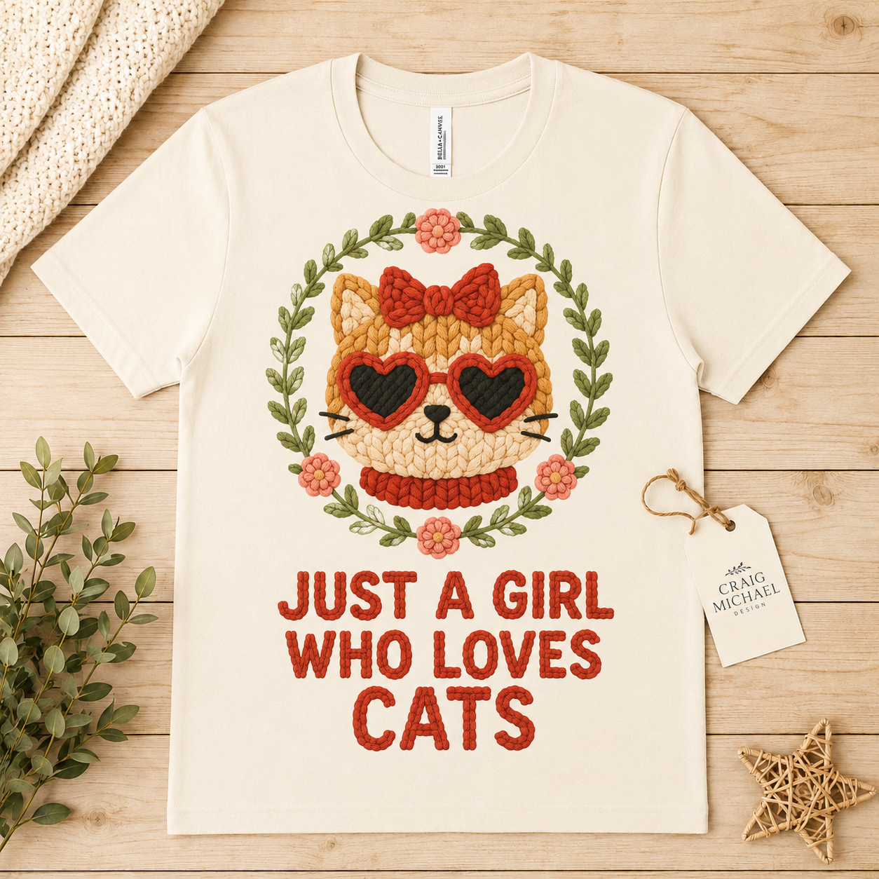 Just a Girl Who Loves Cats Faux Knitted Graphic Tee