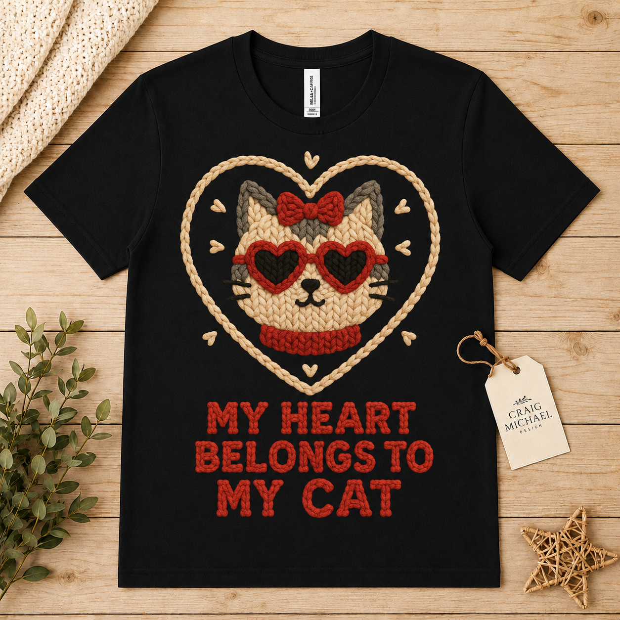 My Heart Belongs to My Cat Faux Knitted Graphic Tee