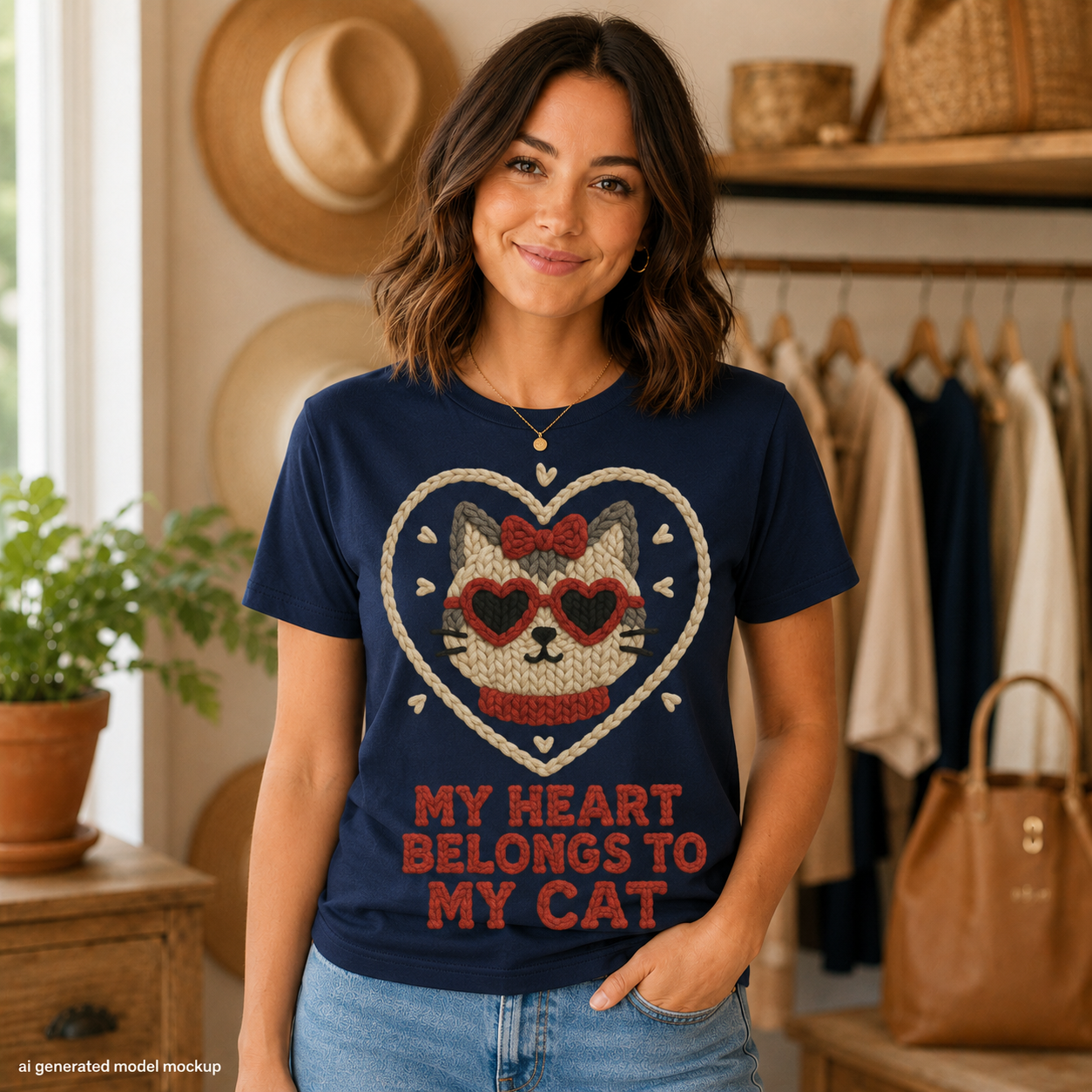 My Heart Belongs to My Cat Faux Knitted Graphic Tee