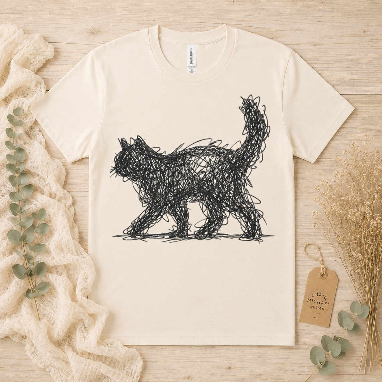 Minimalist Scribble Art Cat T-Shirt