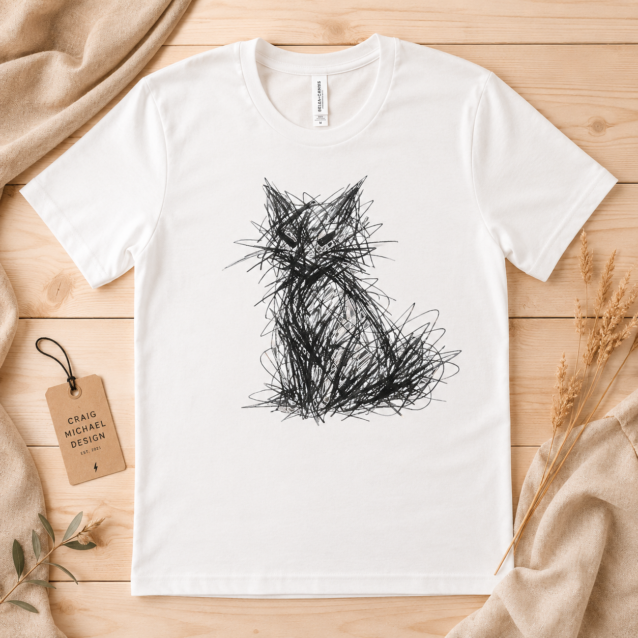 Abstract Cat T-Shirt, Minimalist Scribble Art Shirt