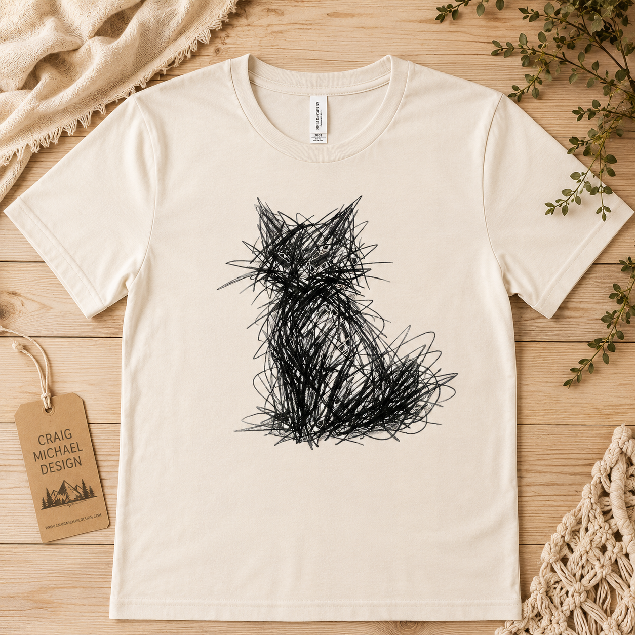 Abstract Cat T-Shirt, Minimalist Scribble Art Shirt