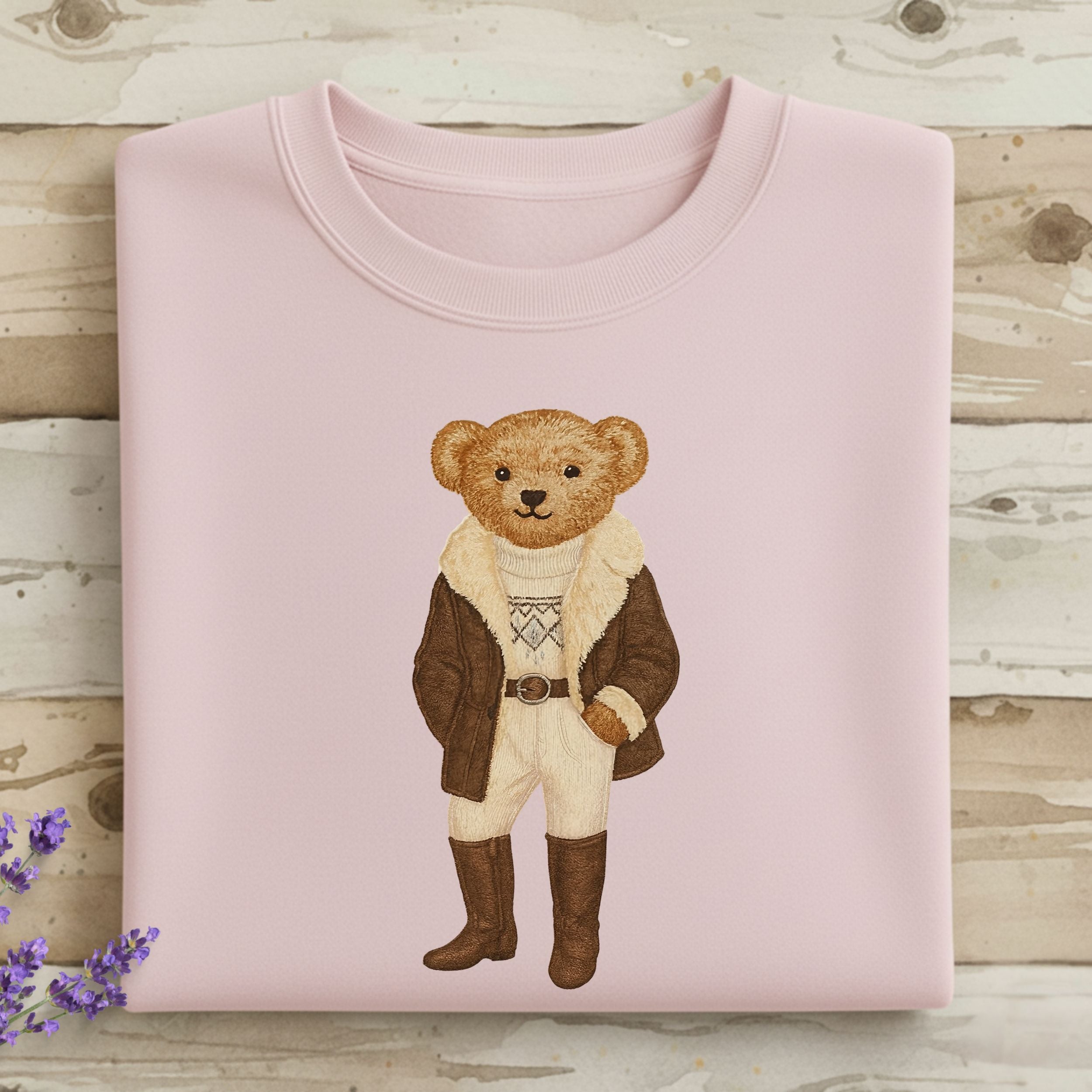 Cute Bear in Stylish Outfit on Pink Shirt