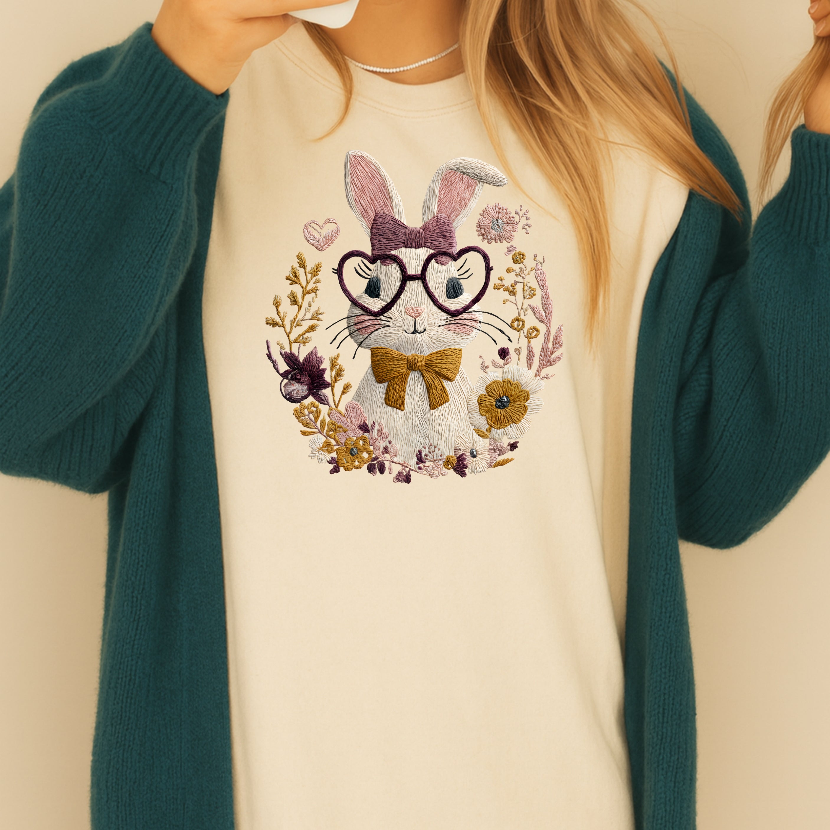 Cute Bunny With Glasses Floral Design Sweatshirt