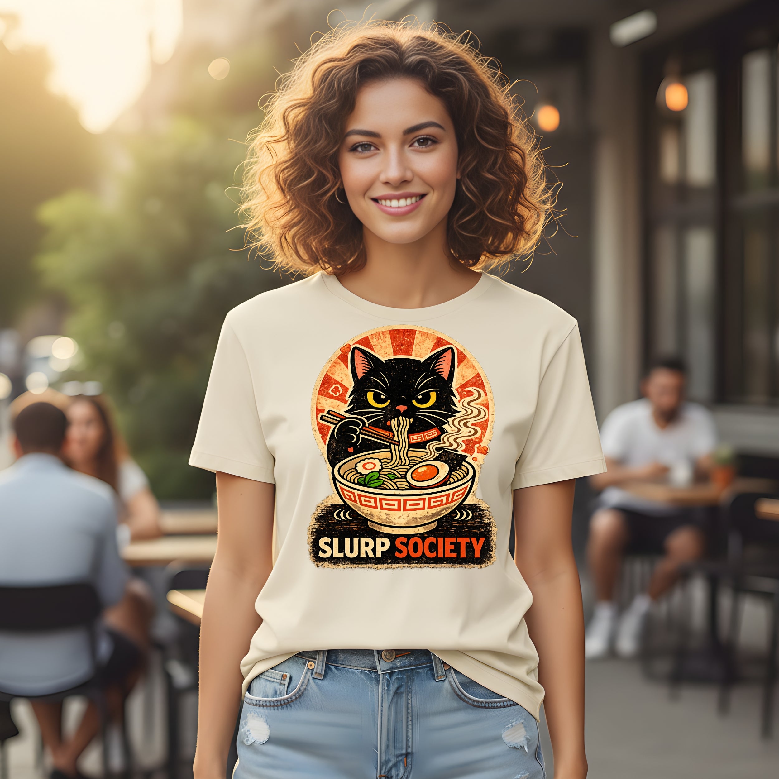 Slurp Society Cat Ramen Retro Design T-shirt Product