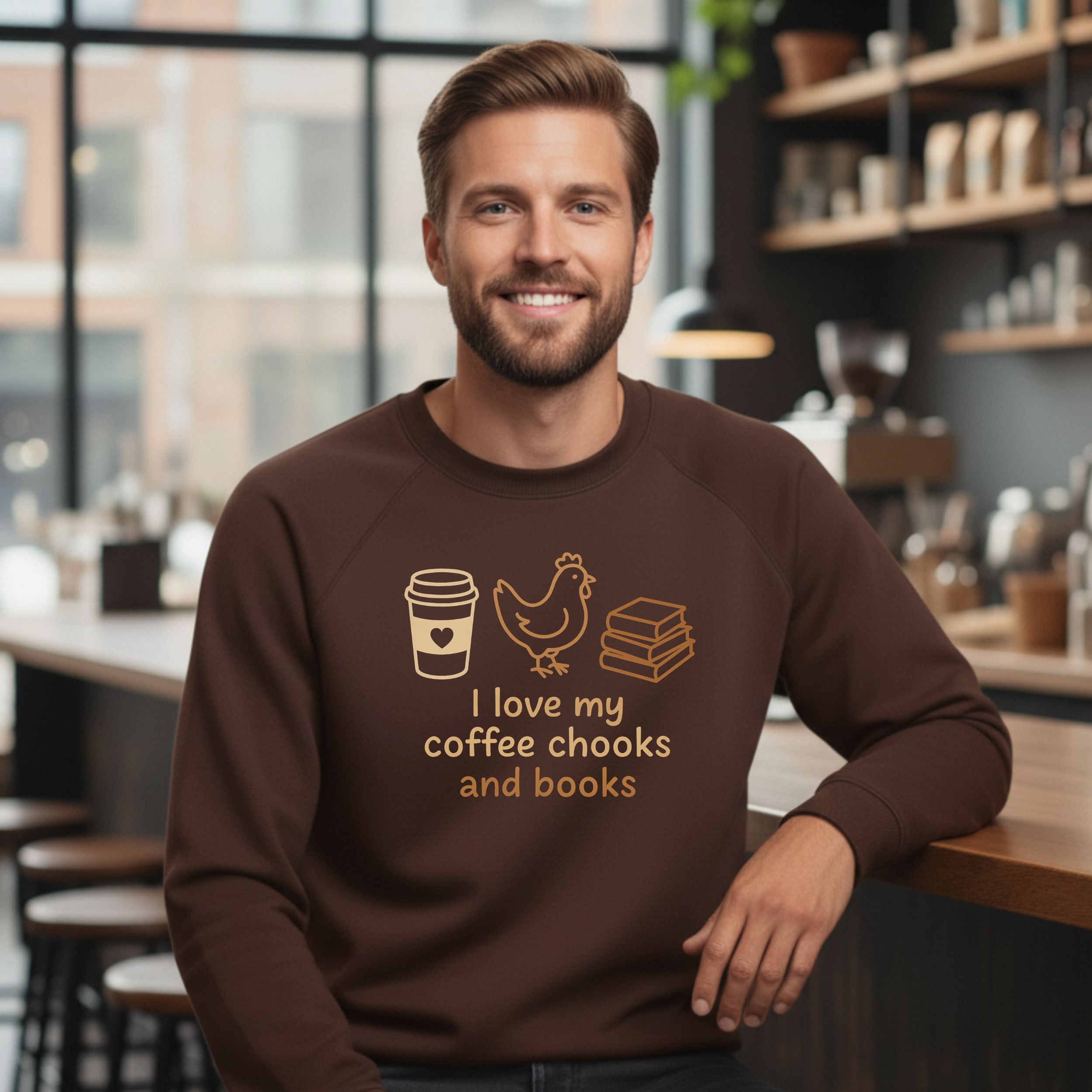 I Love My Coffee Chooks and Books Cozy Sweatshirt