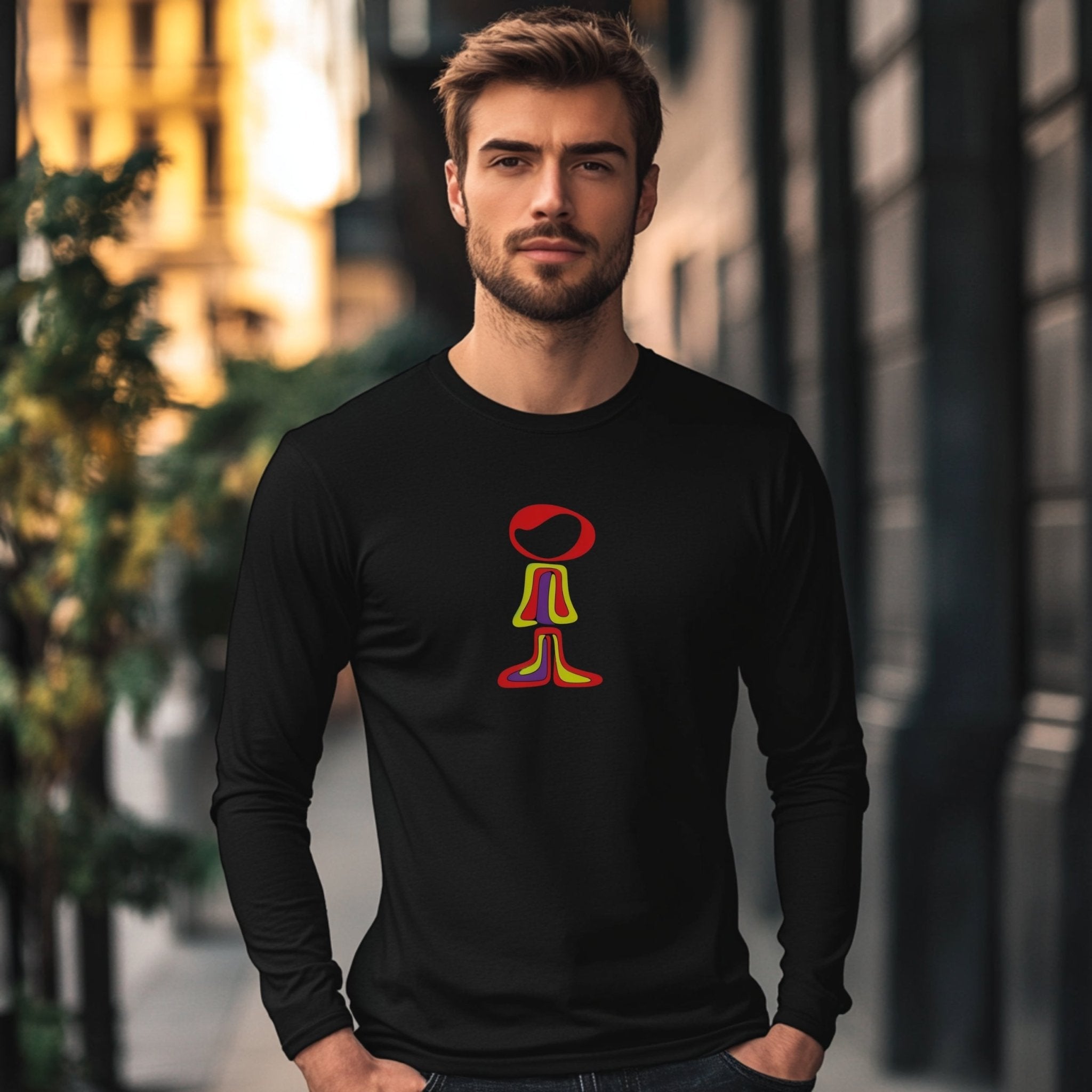 Abstract Art Long Sleeve T-Shirt, Retro Vibes Graphic Tee, Colorful Unique Design Shirt, Casual Artistic Top, Trendy Shirt Gift - Craig Michael Design