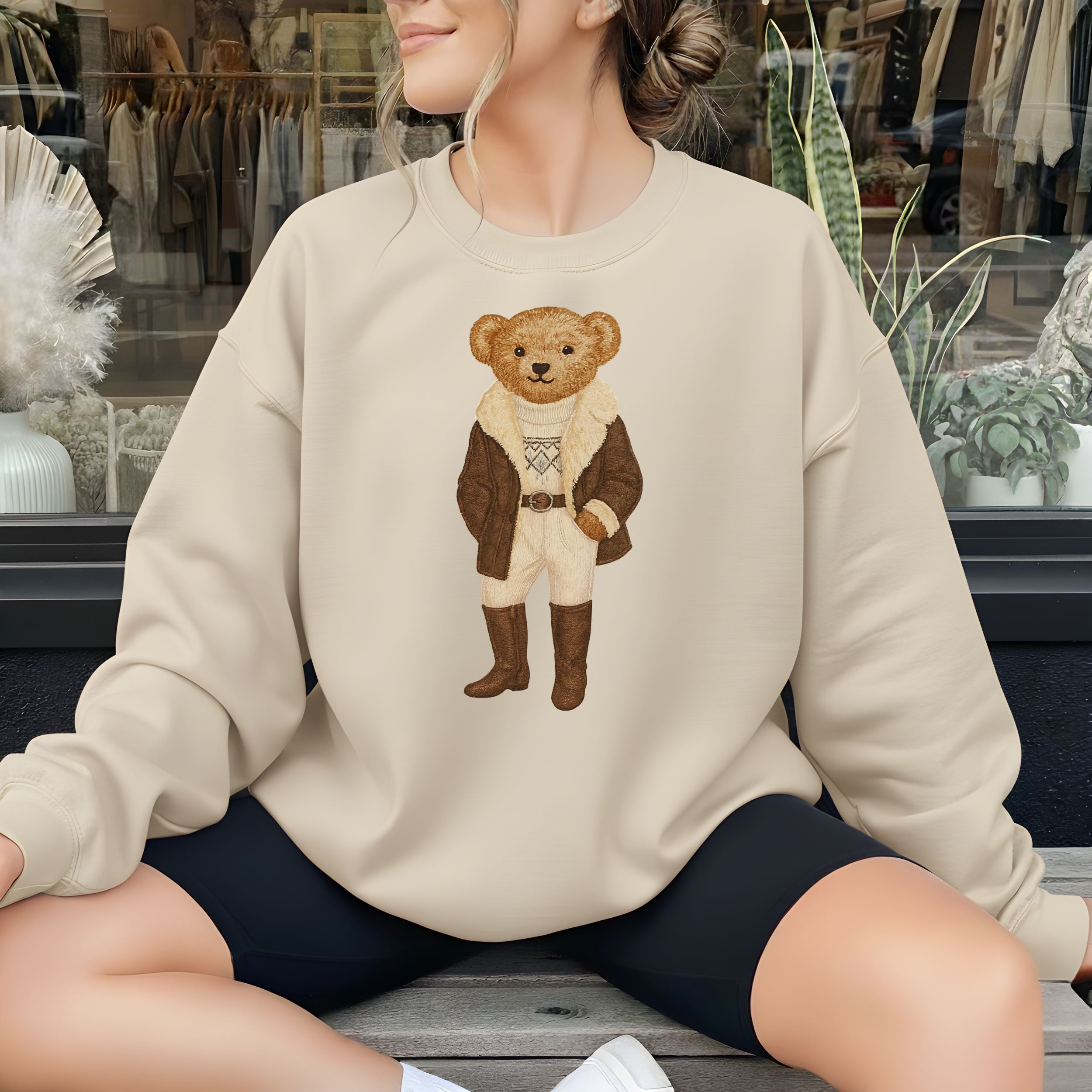 Trendy Bear Graphic Printed Oversized Sweatshirt