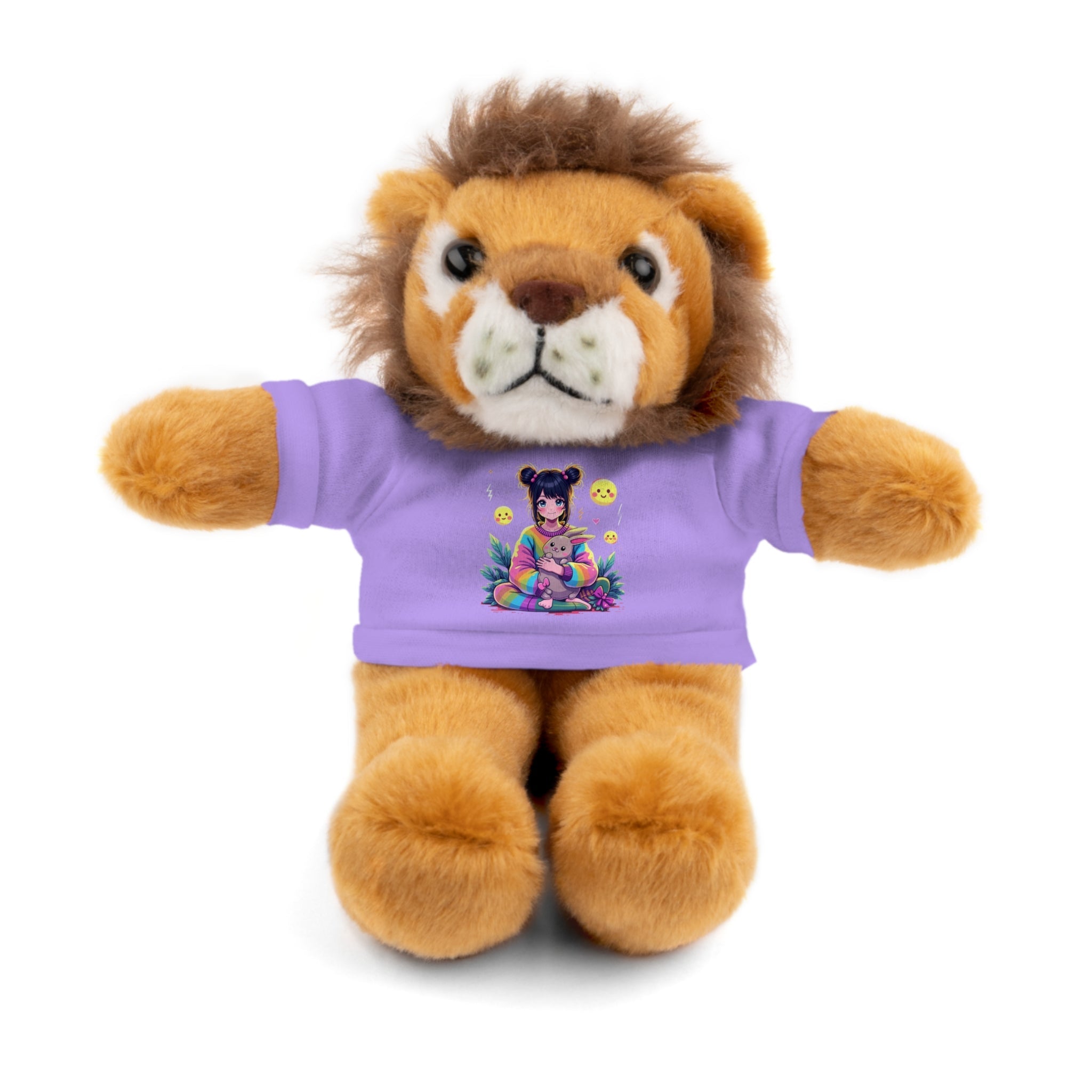 Adorable Stuffed Animal Plushie Toys wearing Kawaii Anime cute t-shirts, perfect for kids' room décor or as a collectable - Craig Michael Design