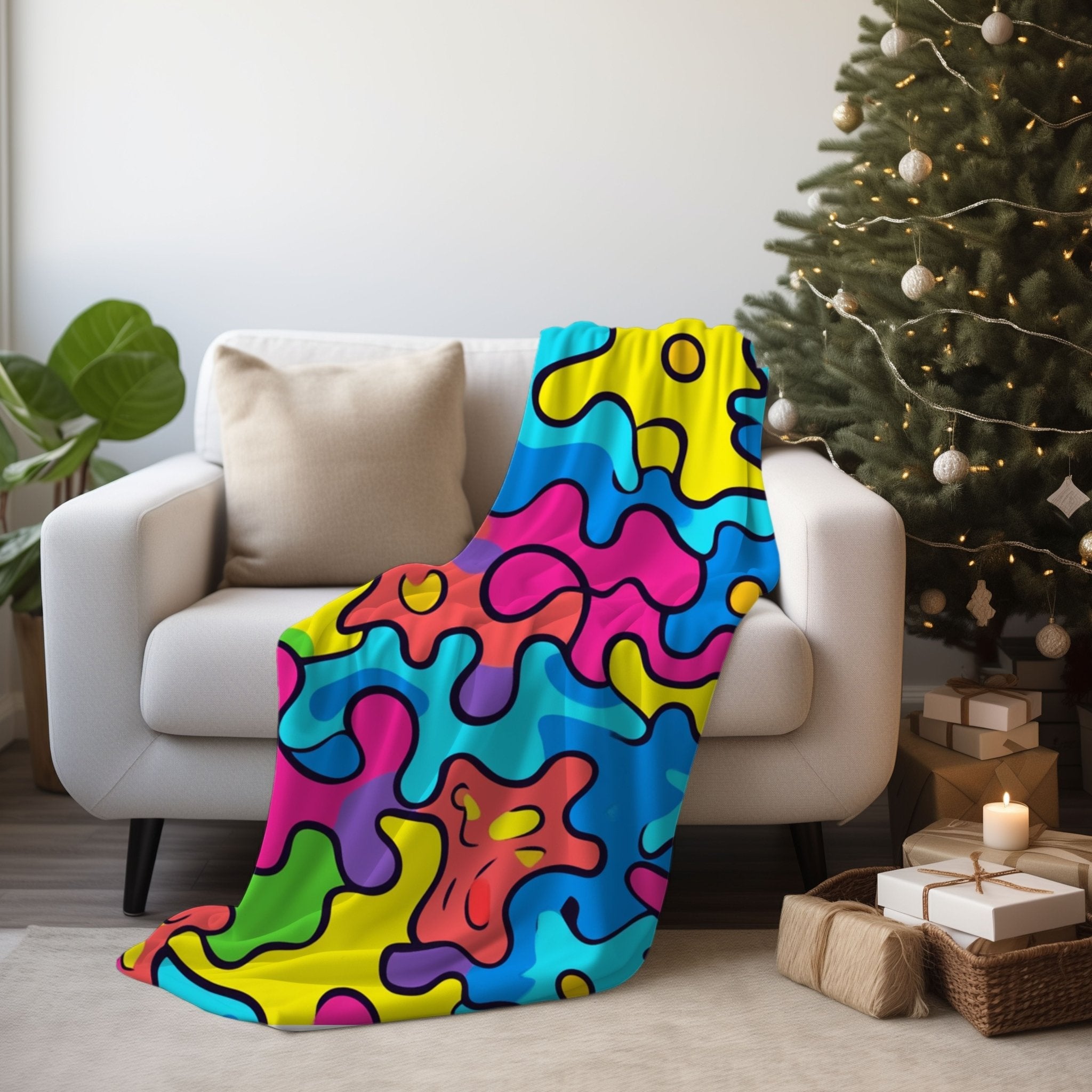 African Inspired Colourful Abstract Art Blanket, Bright Vibrant Pattern Throw Blanket, Unique Bedding Decor, Modern Home Accessory - Craig Michael Design